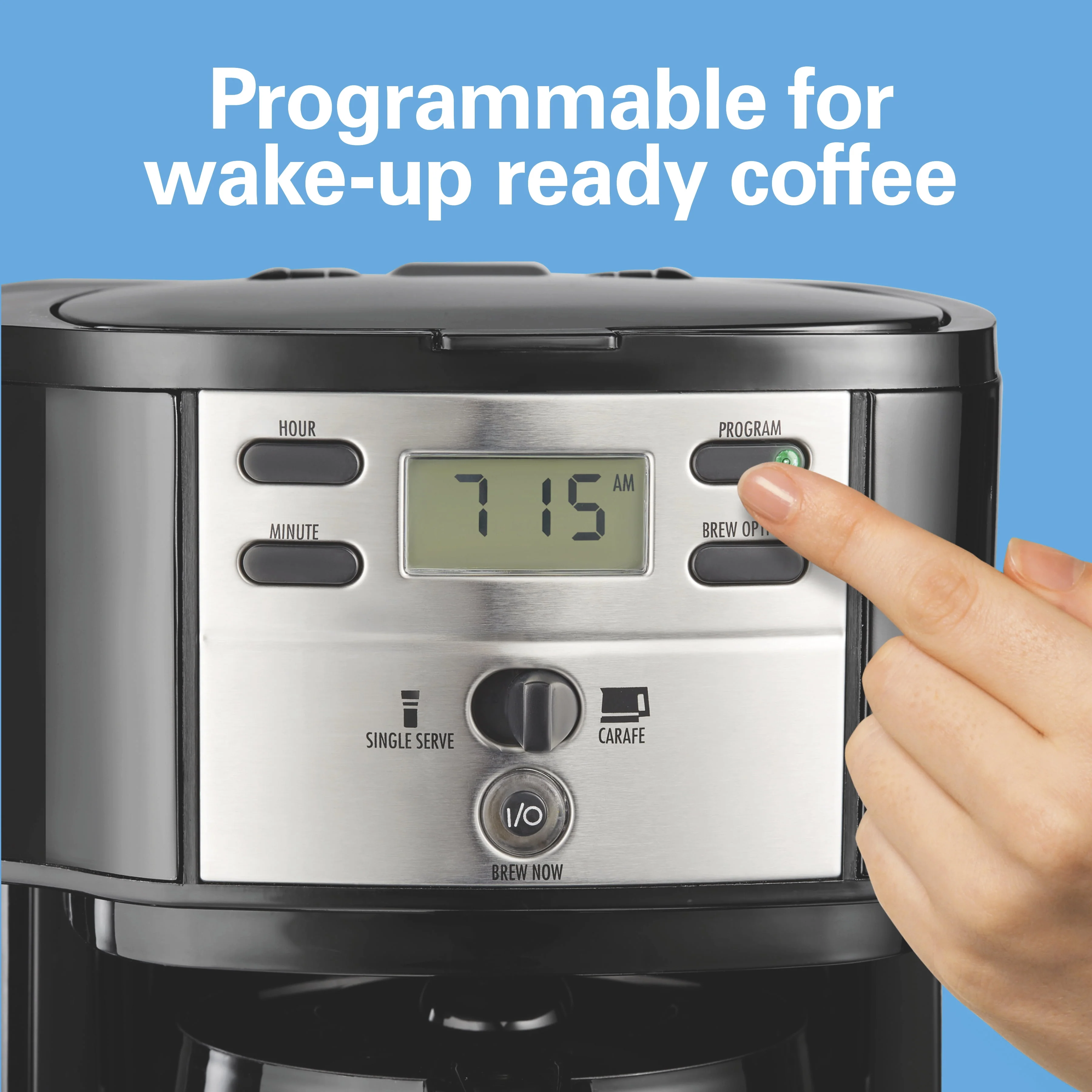 Hamilton Beach 2-Way Programmable Coffee Maker, Single-Serve and 12-Cup Pot, Glass Carafe, Stainless Steel, New, 47650