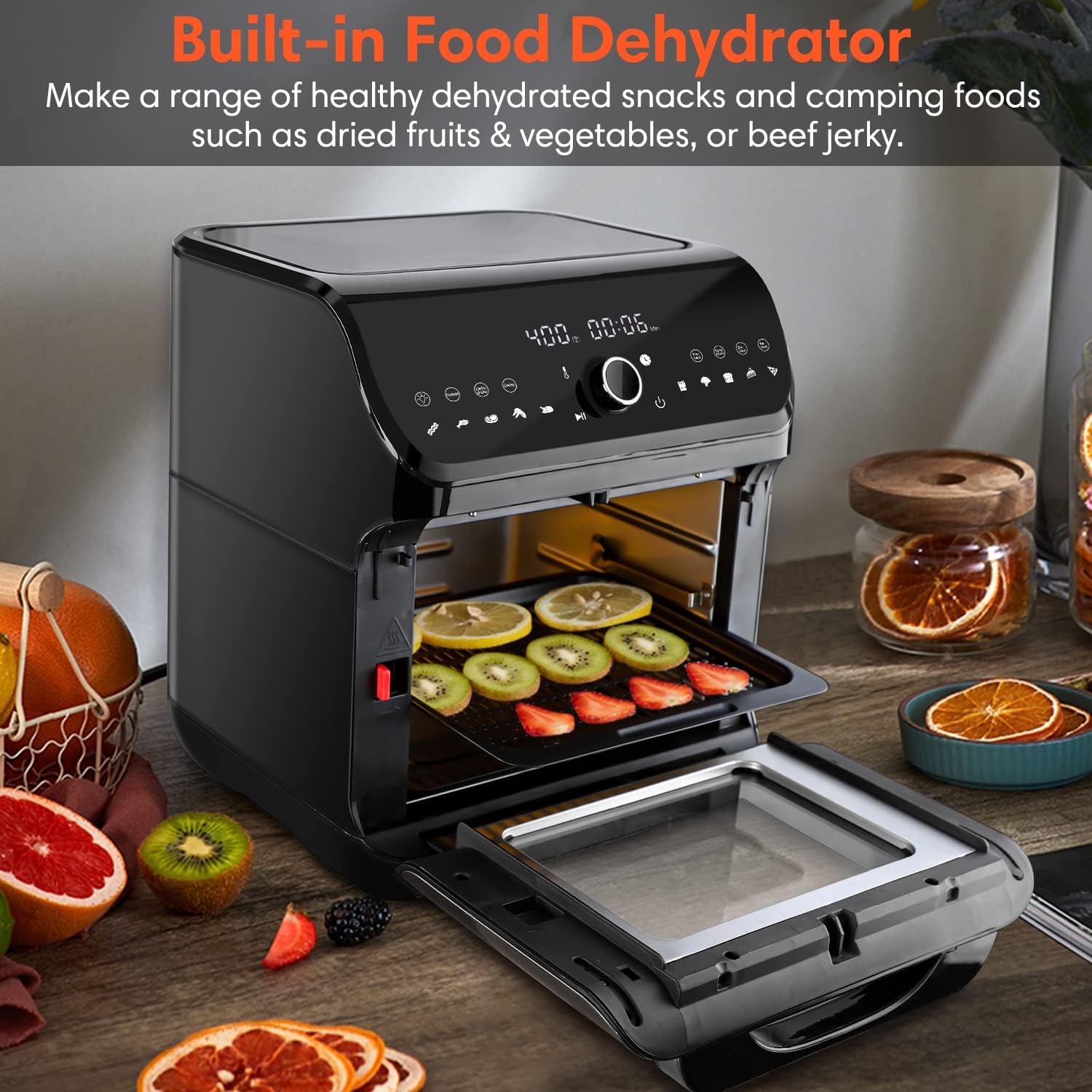 Air Fryer Toaster Oven, 10.6 QT Toaster Oven Air Fryer Combo with Dehydrator & Rotisserie, 10-in-1 XL Large Family Size Air Fryer with LED Touch Screen, 7 ​Accessories, Black
