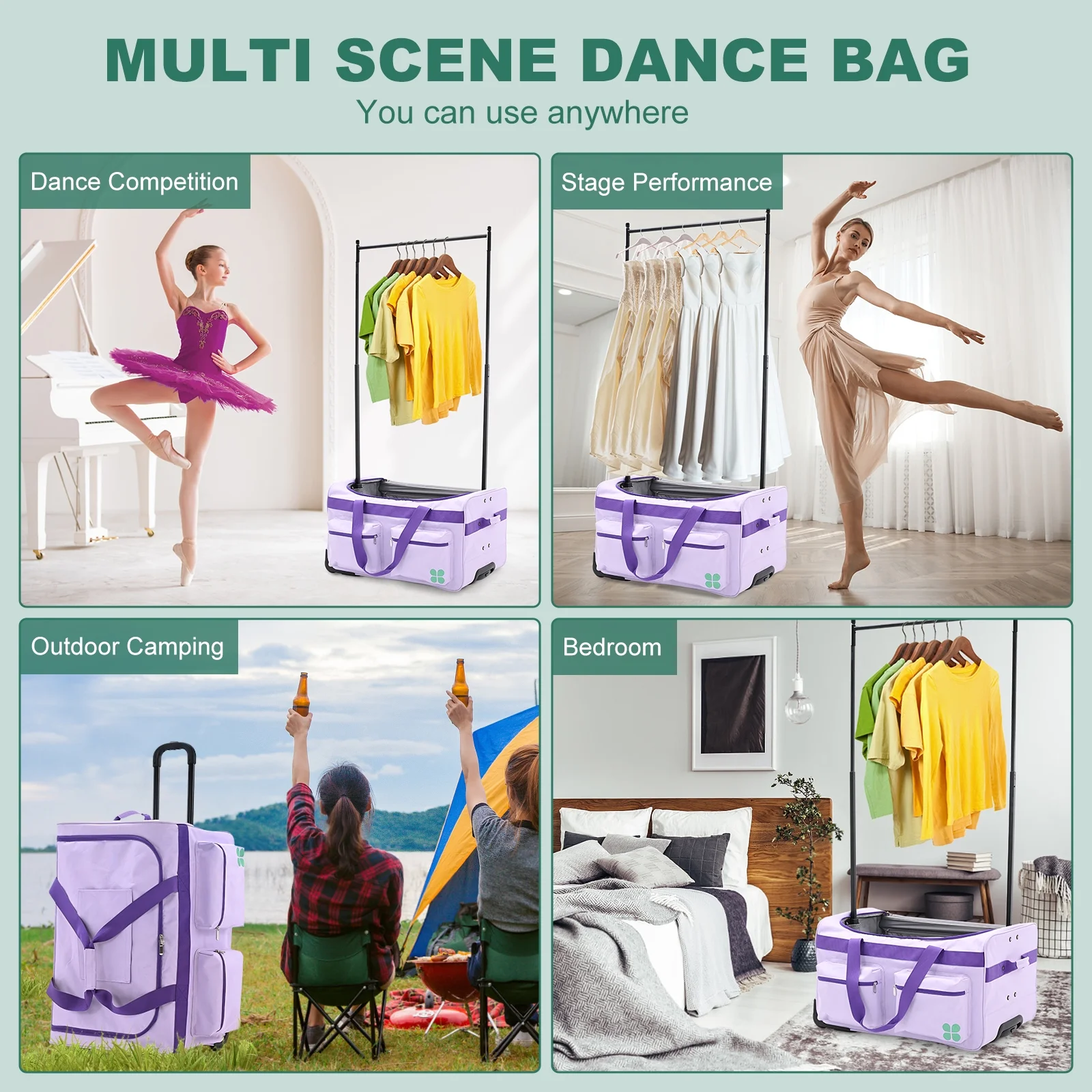 SLSY Dance Bag with Garment Rack - 28" Competition Duffle Bag - Rolling Garment Bag with Wheels - Ideal Costume Suitcase for Dancers Livestreamer Athletes - Large Capacity Enhanced Stability - Curated Treasures Market