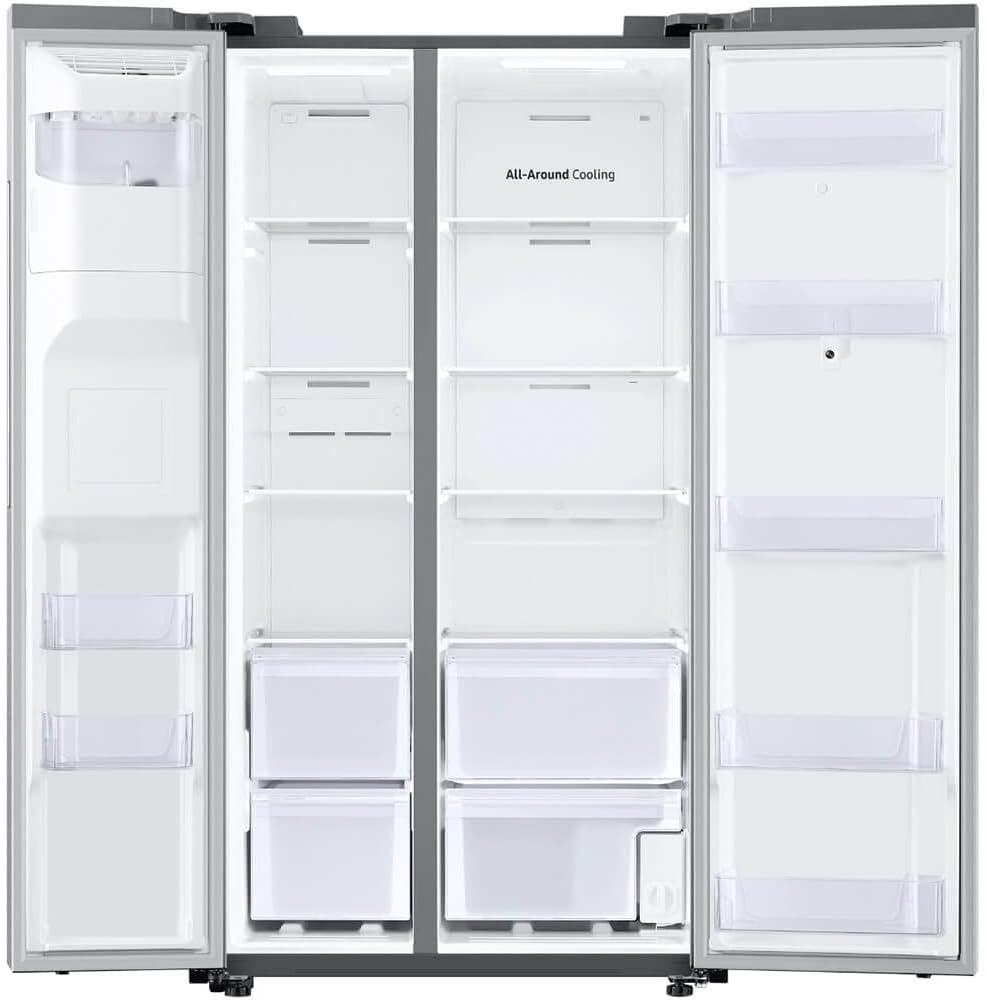SAMSUNG 21.5 Cu Ft Side By Side Counter Depth Smart Refrigerator w/ 21.5” Touch Screen Family Hub, In-Door Ice Maker, Energy Star Certified, RF22t5561SR/AA, Fingerprint Resistant Stainless Steel