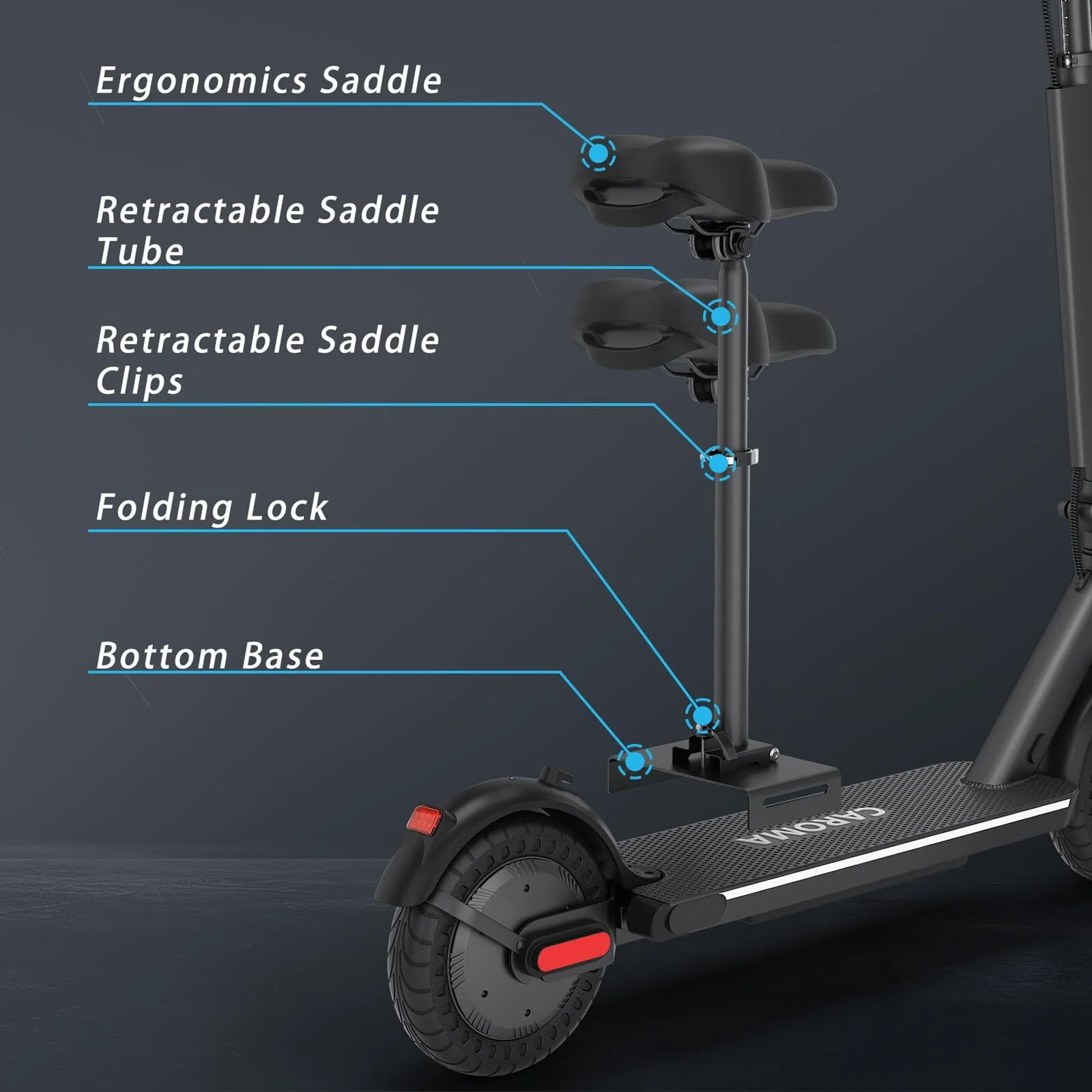Caroma Electric Scooter for Adults, 500W Electric Scooter Up to 25 Miles & 20 MPH Foldable E Scooter Double Braking Electric Scooters for Commuter, 10 Tires Electric Scooter with Seat for Adult,Black