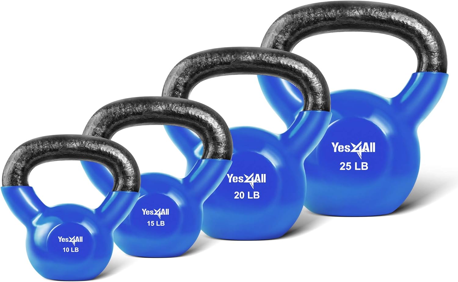Yes4All Vinyl Coated Kettlebell Set of Weights - Strength Training Kettlebell Sets 25, 30, 35, 45, 60, 70, 105 lbs Pack of 2