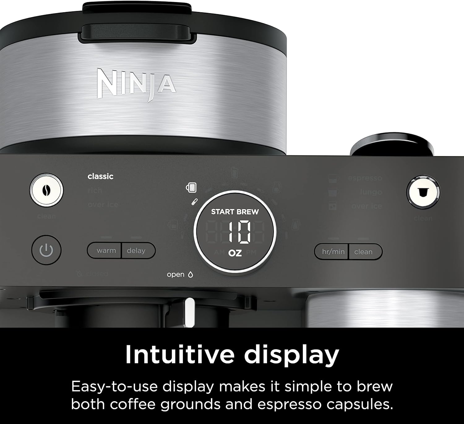 Ninja CFN601 Espresso & Coffee Barista System, 3 Espresso Brew Styles, Single-Serve Coffee & Nespresso Capsule Compatible, 12-Cup Carafe, Built-in Frother, Espresso, Cappuccino & Latte Maker - Black