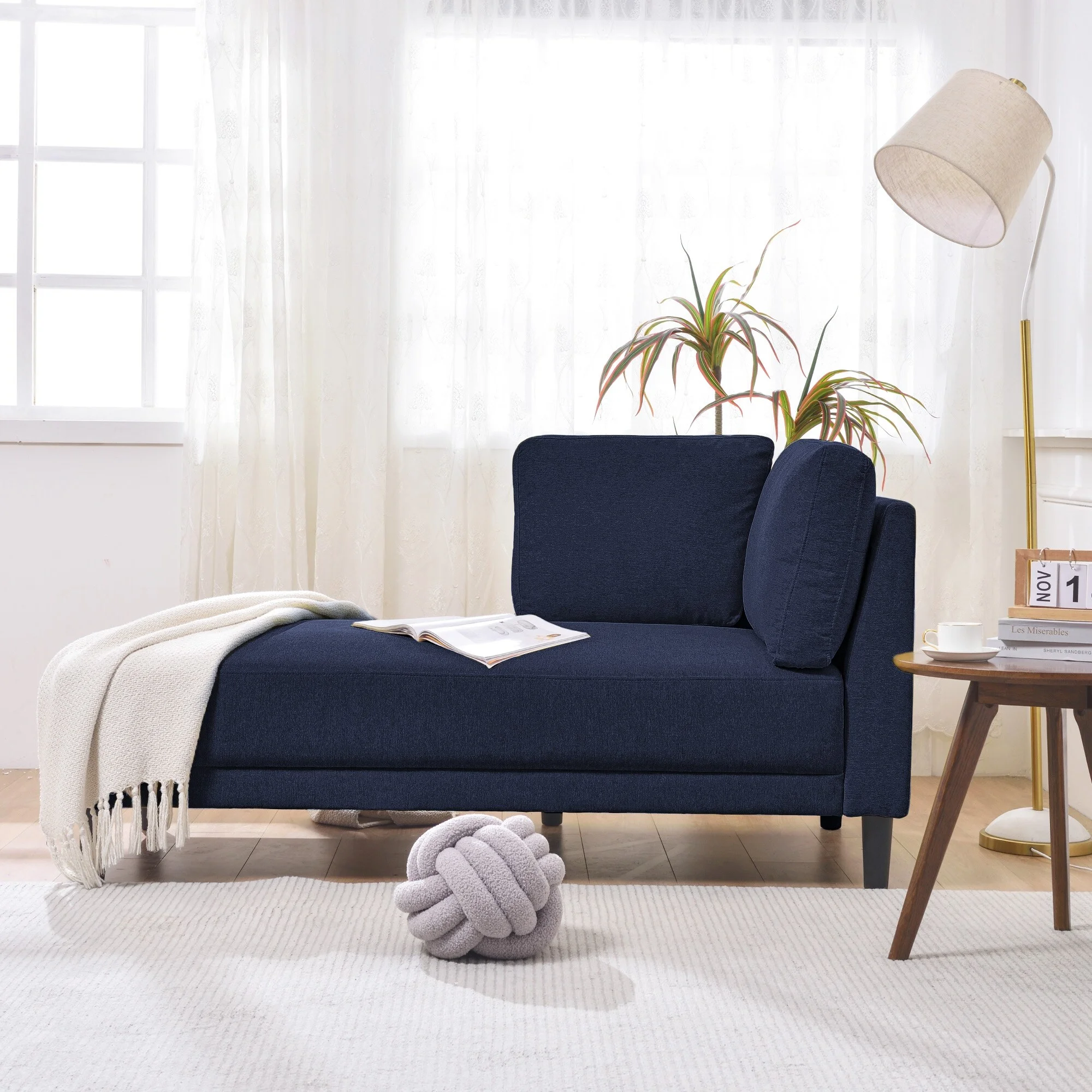 Fabric Corner Lounge Chair, Upholstered Indoor Chaise Lounge,Left Armrest Grey