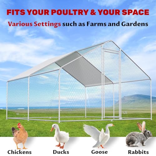 Large Chicken Coop for 20 Chickens Metal Chicken Run with Waterproof Cover for Walk-in Chicken Run for Yard Outdoor Poultry Cage