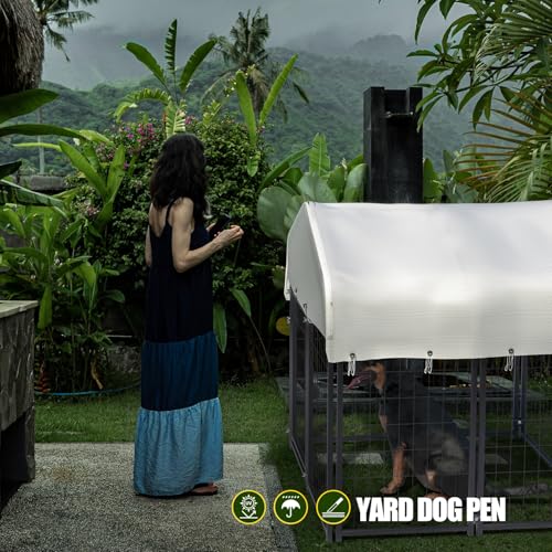 12 Panels Large Dog Kennel Outside Outdoor with Roof Heavy Duty Dog Kennel Outdoor Indoor Dog Playpen Enclosure Pet Pen House Fence Yard Yard for Small Medium Large Dogs 8'x4'x6'