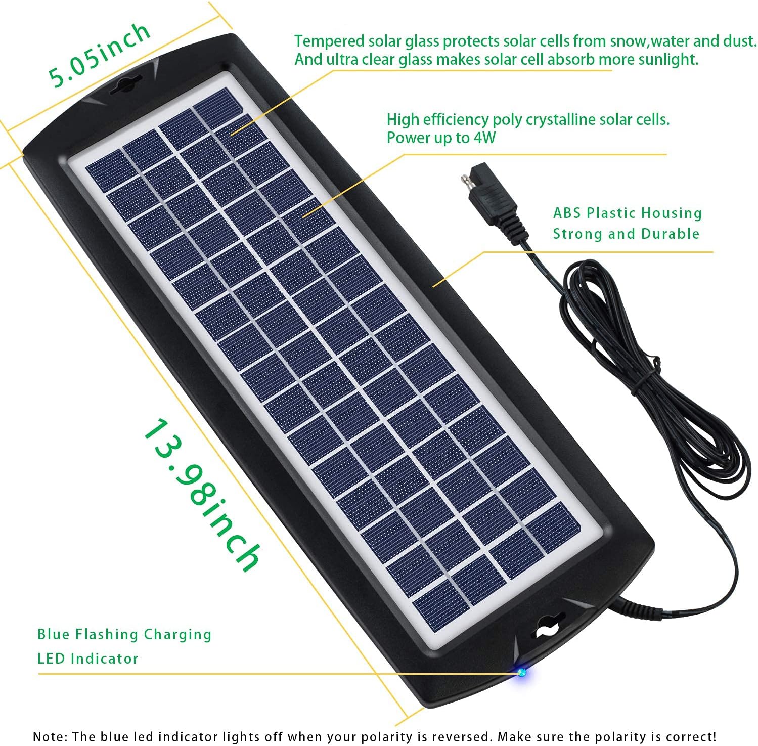 Sunway Solar Car Battery Trickle Charger & Maintainer 12Volt 8W Solar Panel Power Charger kit Portable Waterproof for Automotive RV Marine Boat Truck Motorcycle Trailer Tractor Powersports Snowmobile