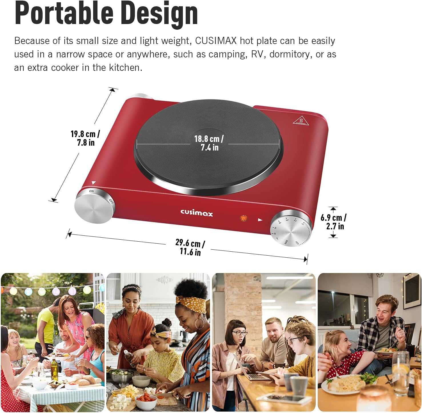 Cusimax Hot Plate Electric Burner Single Burner Cast Iron hot plates for cooking Portable Burner 1500W with Adjustable Temperature Control Stainless Steel Non-Slip Rubber Feet, Upgraded Version