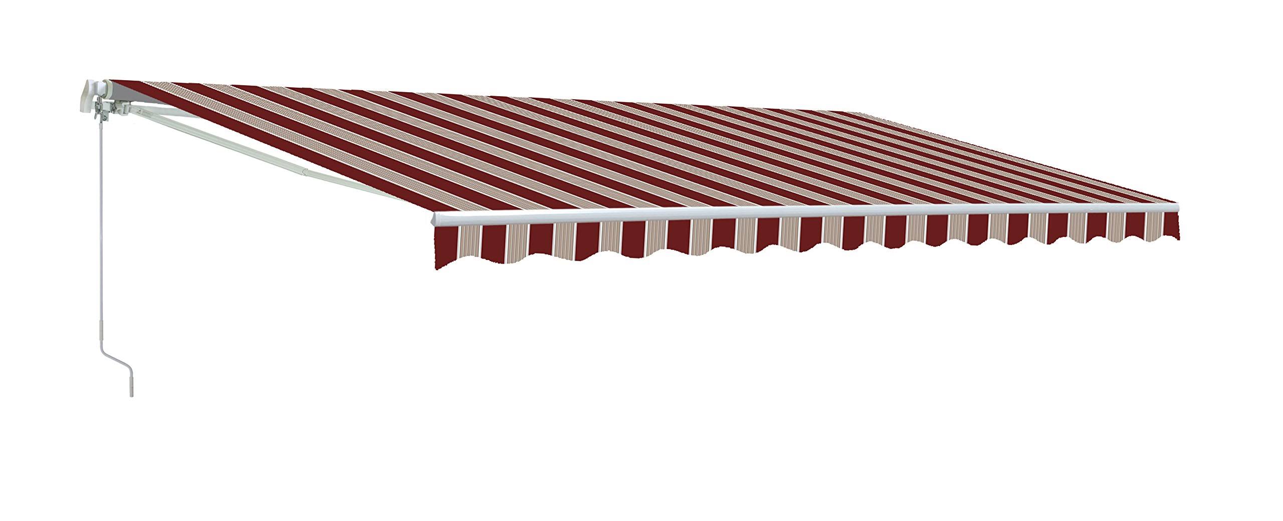 Aleko AWM20X10MSRED Retractable Motorized Patio Awning, 20& x 10&, Multi Stripe Red