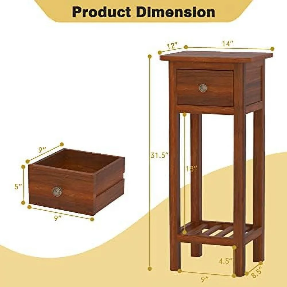 NLIBOOMLife Narrow End Table  Tall Nightstands Set of 2 with Drawer &amp;   Slim Bedside Tables w/Anti-Tipping Device  No Assembly  Wooden Small  for Small Space  Living Room  Bedroom  Na