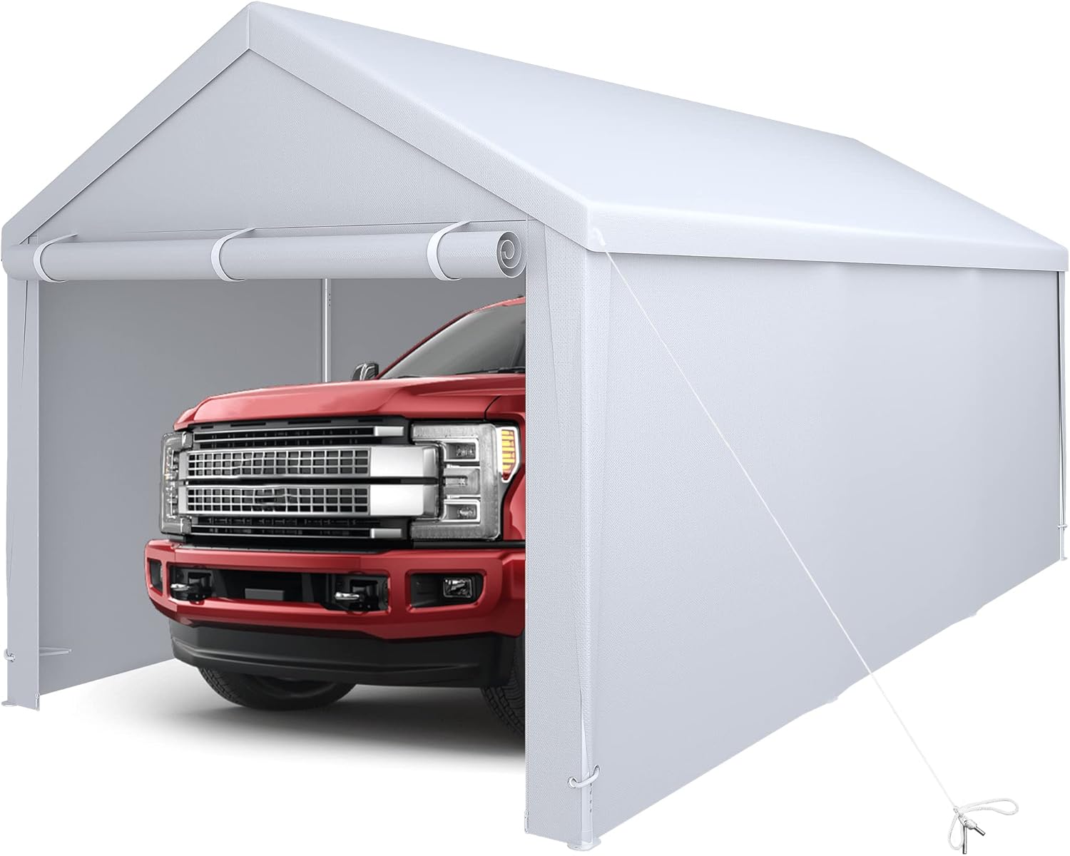 YITAHOME 10 x 20 FT Carport Heavy Duty Galvanized Frame Car Shelter Car Canopy with Removable Sidewalls, Portable Garage Tent Boat Shelter, White