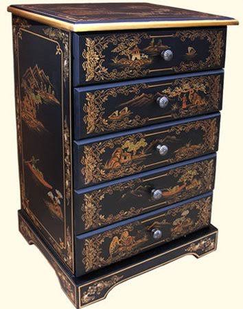 Oriental Furniture Warehouse Five Drawer Oriental Lacquerware Cabinet