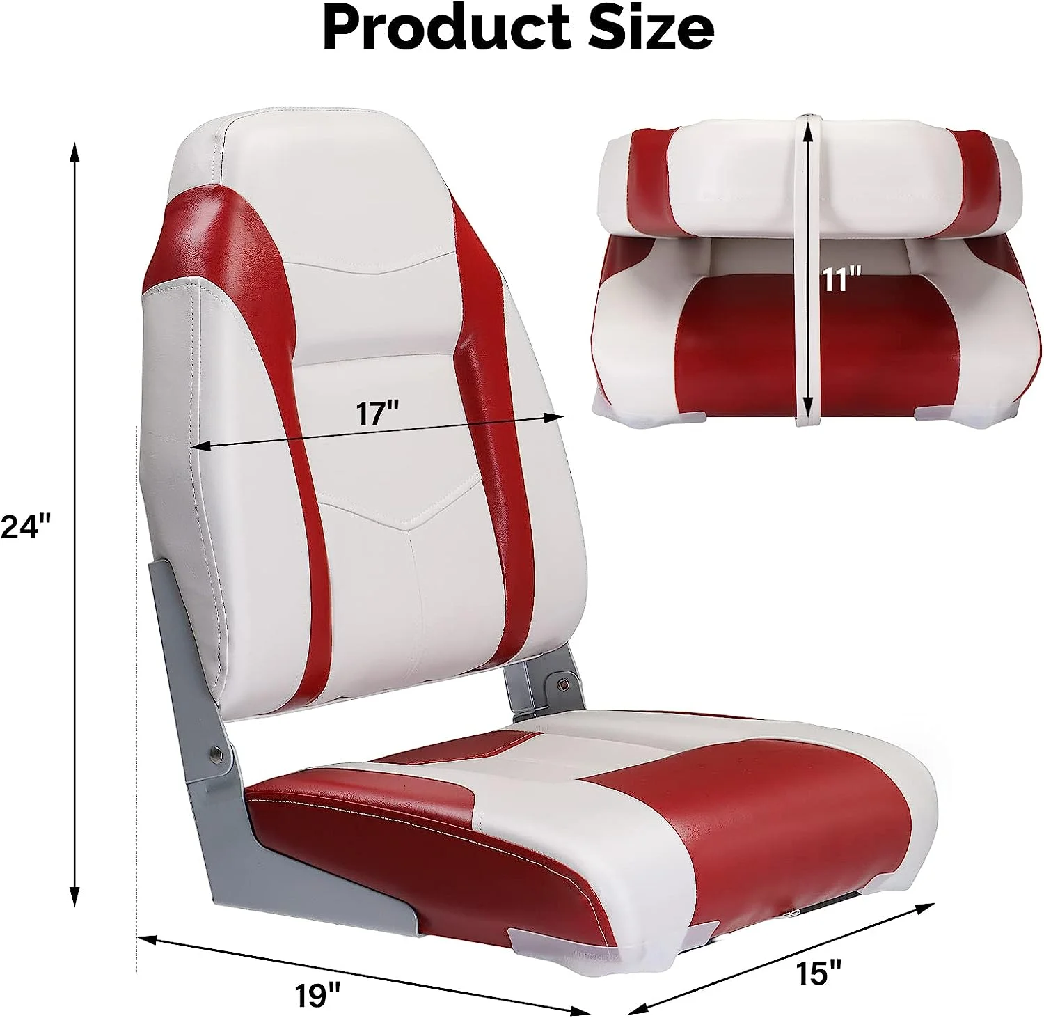 PEXMOR Low/High Back Boat Seats, Folding Boat Seats 2 Pack Thick Soft Cushion Waterproof, Fishing Captain Boat Seats w/Aluminum Hinges & Stainless Steel Screws, 2 Packs