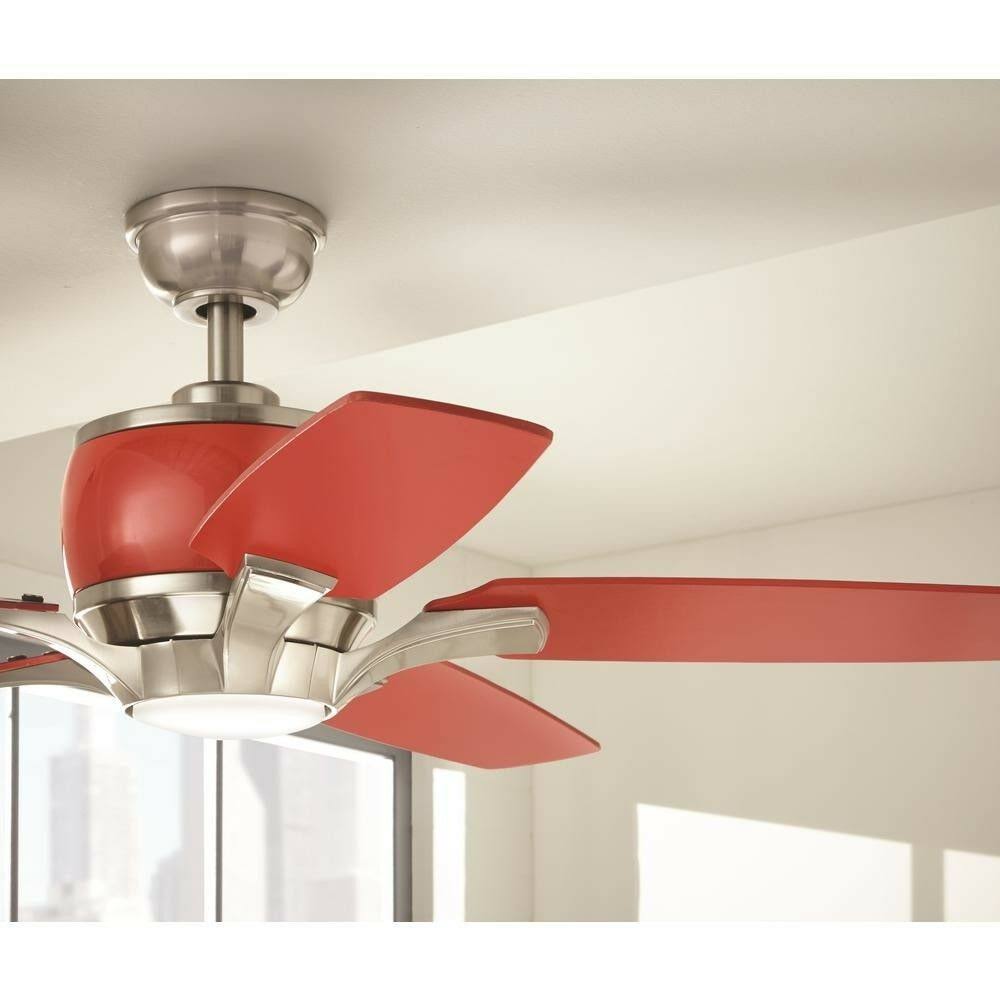Home Decorators Collection Raymont 52 in. Integrated LED Indoor Brushed Nickel and Red Ceiling Fan with Light Kit and Remote Con
