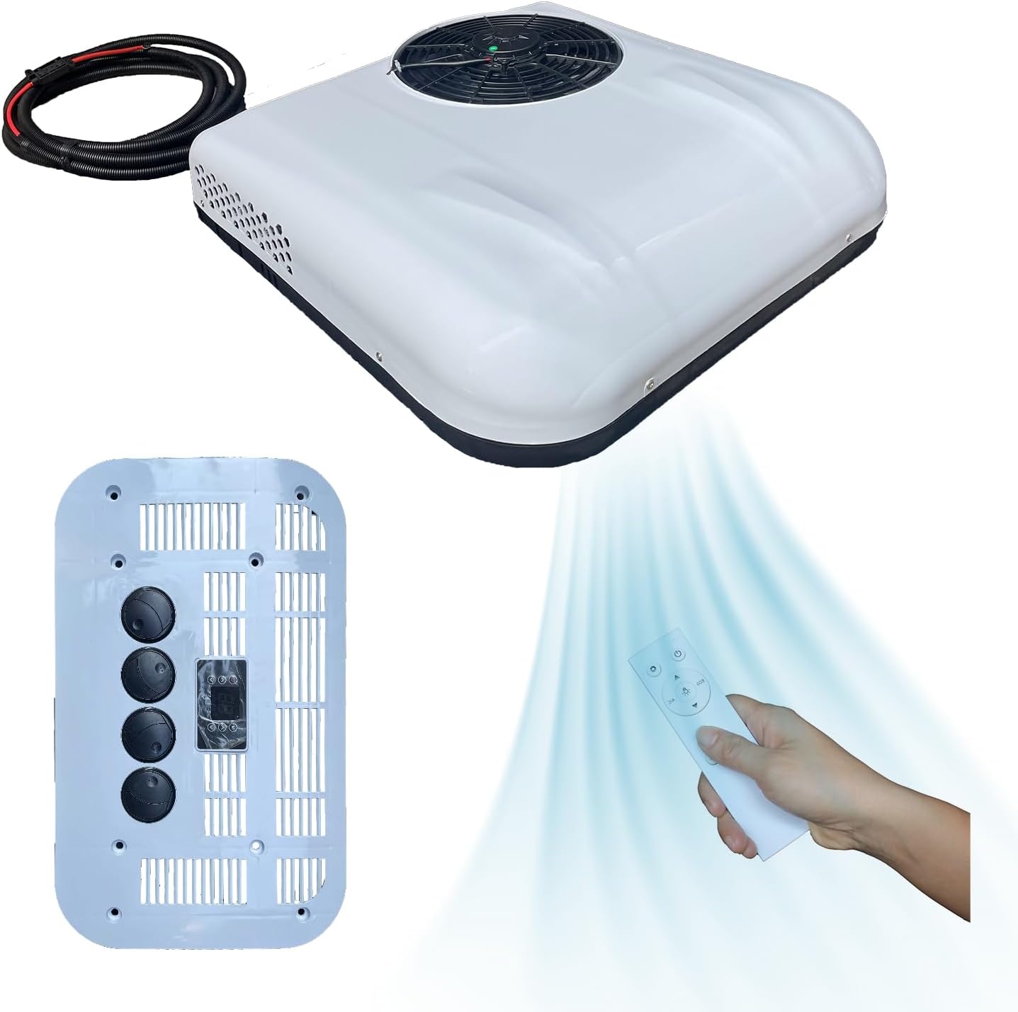 12V RV Air Conditioner, 8000 BTU Truck Cab Air Conditioner Split AC Rooftop with Remote Control, Fits for RVs, Vans, Semi Truck, Cranes, Excavators, Agricultural Vehicles, 850W