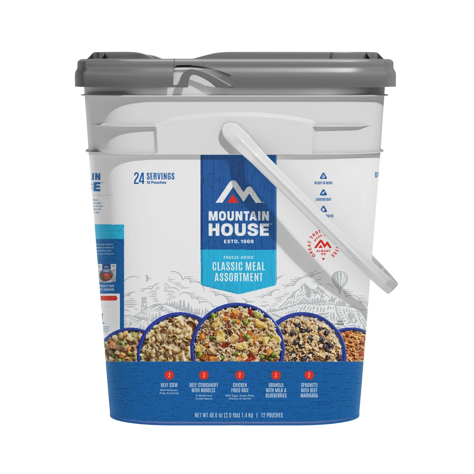 Mountain House Classic Bucket | Freeze Dried Backpacking & Camping Food | 24 Servings (0081635A) - Curated Treasures Market