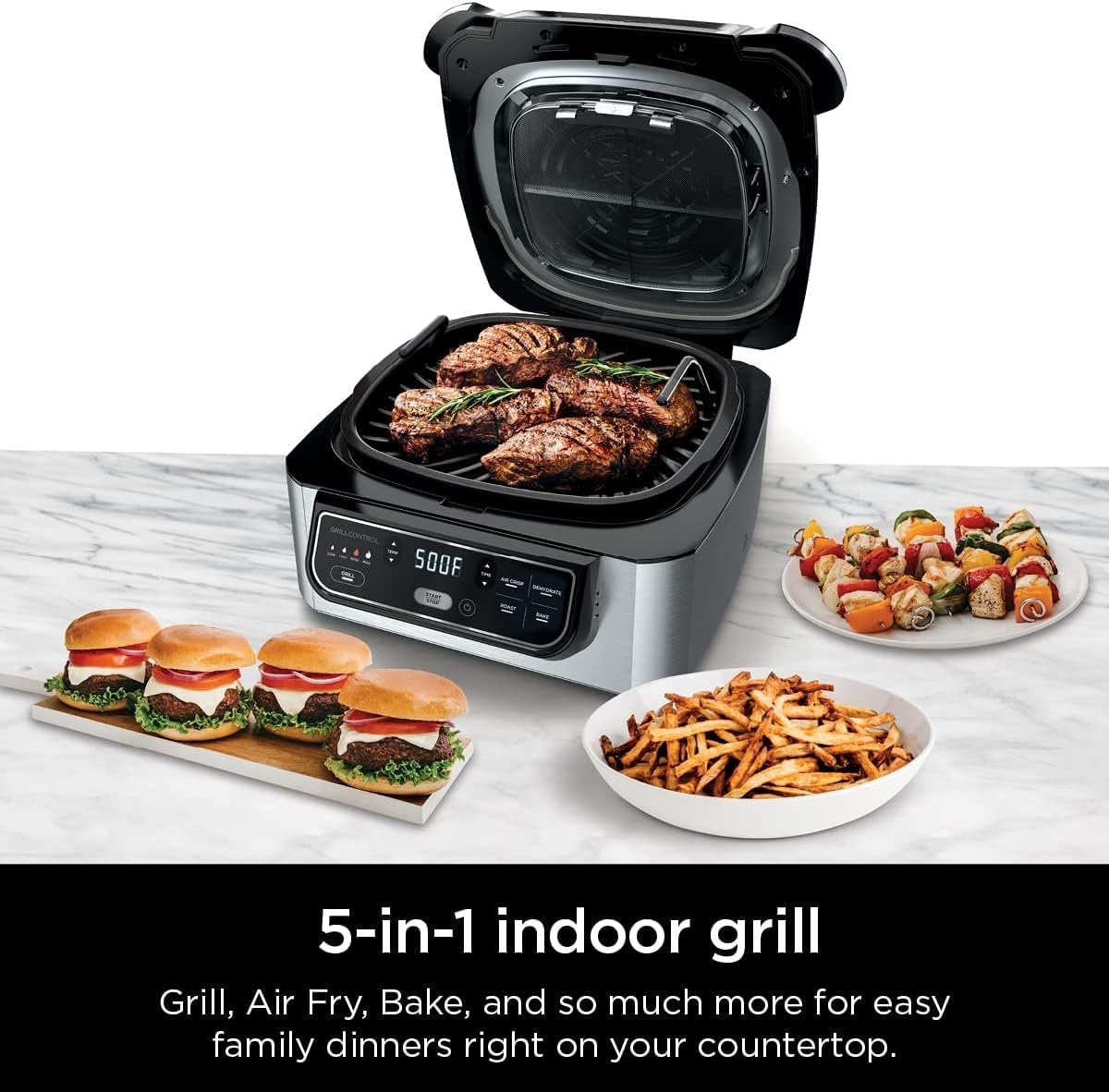 Ninja AG302HRD Foodi 5-in-1 Indoor Grill with Air Fry, Roast, Bake & Dehydrate, Red (Renewed)