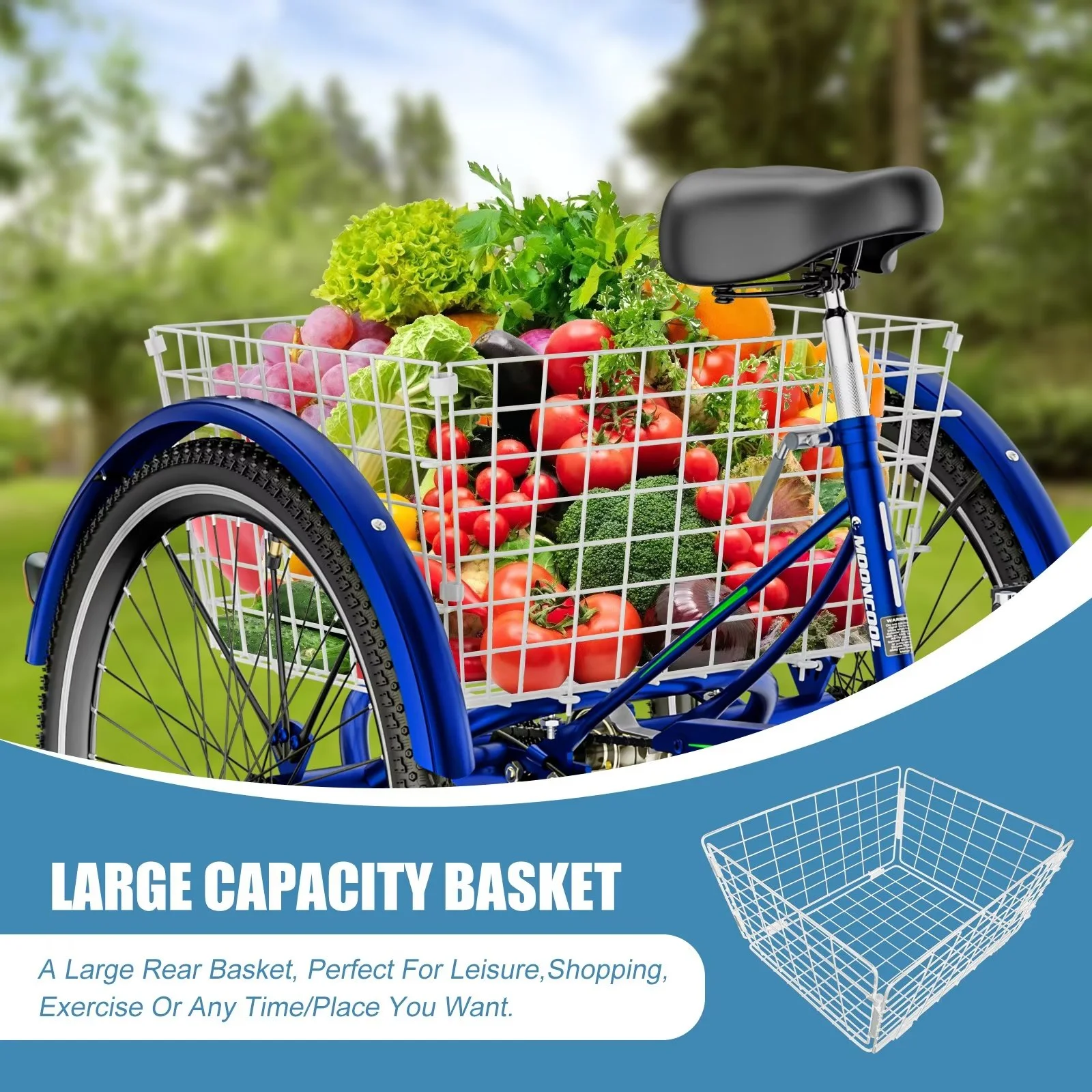 MOPHOTO Adult Tricycles 3 Wheel 7 Speed Trikes, 20/24/26 inch with Big Basket for Shopping, Picnics Exercise Men's Women's Senior's Trike