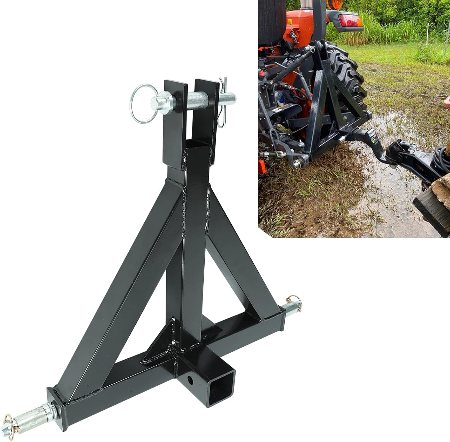 2 Receiver 3 Point Trailer Hitch Category 1 Tractor Tow Drawbar Adapter Compatible with BX Kubota John Deere LM25H WLM Tractor NorTrac Kioti Yanmar