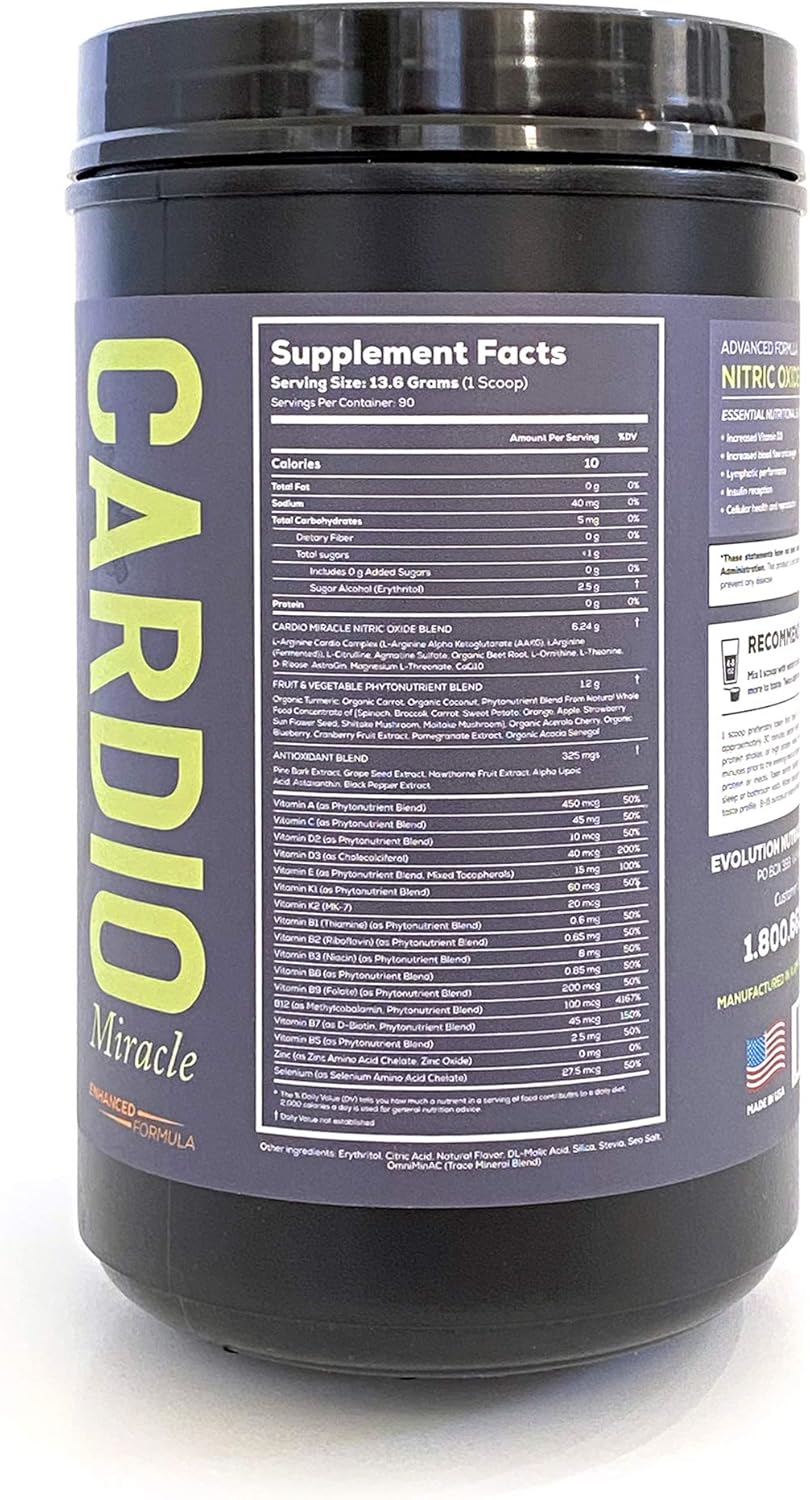 Cardio Miracle (TM) - The Complete Nitric Oxide Solution - Nutritional Heart Healthy L-Arginine and Organic Beetroot Drink Mix (Stevia) 90 Servings