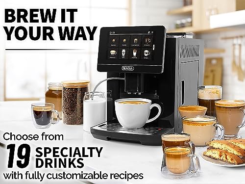 Zulay Magia Super Automatic Coffee Espresso Machine - Durable Automatic Espresso Machine With Grinder - Espresso Coffee Maker With Easy To Use 7” Touch Screen, 20 Coffee Recipes, 10 User Profiles