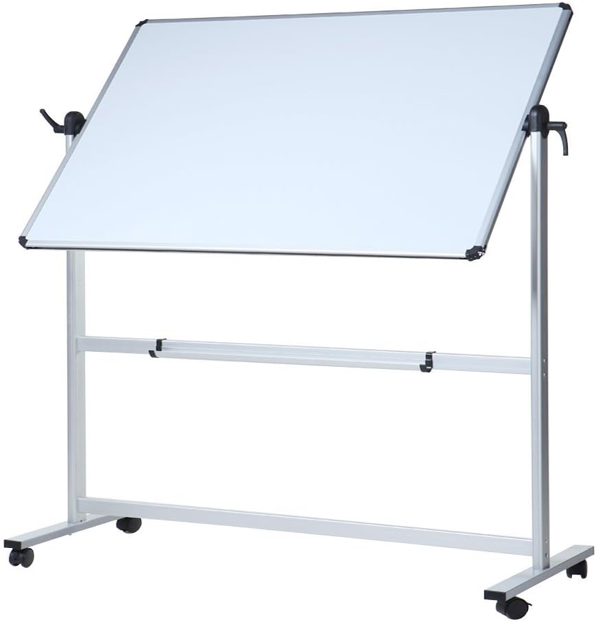 VIZ-PRO Double-sided Magnetic Mobile Whiteboard,48 x 24 Inches, Portrait Orientation,Aluminium Frame and Stand