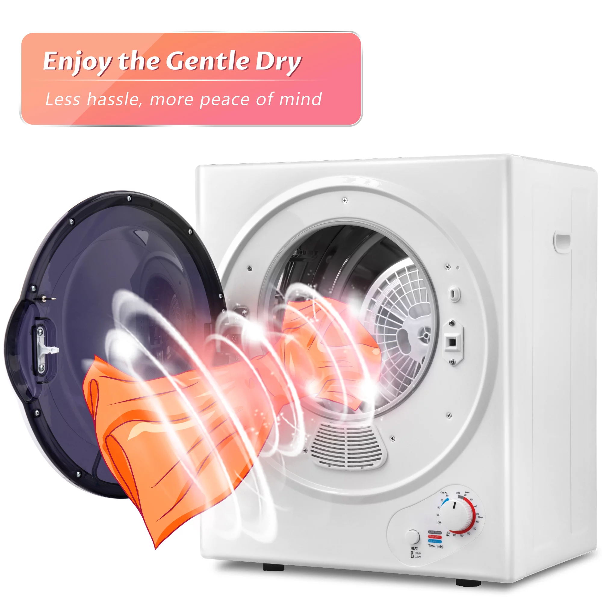 iRerts Compact Laundry Dryer, 850W Portable Clothes Dryer with 5 Drying Modes, Stainless Steel Tub and Wall Mount Kit, Front Load Electric Clothes Dryer Machine for Apartments, Dormitory, RVs, White