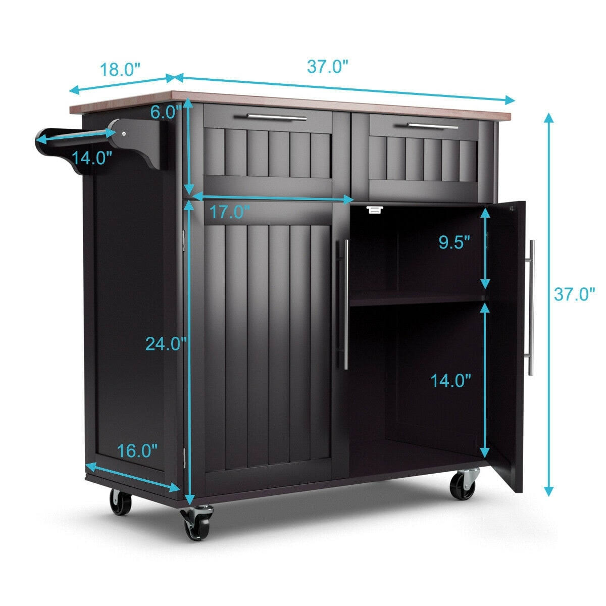 Costway Rolling Kitchen Cart Island Heavy Duty Storage Brown Trolley - See Details - Wood