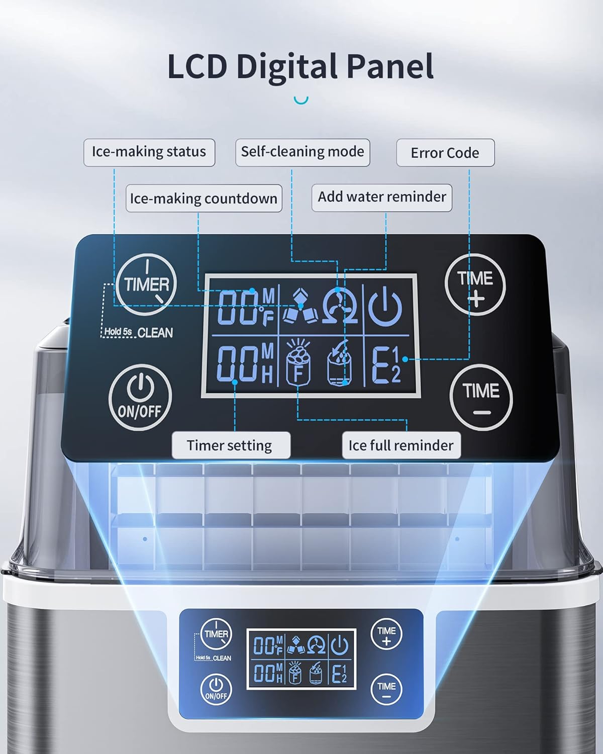 ecozy Portable Ice Makers for Countertop, 44lbs Per Day, 24 Cubes Ready in 13 Mins, 2 Ways to Add Water, Self-Cleaning Ice Maker with Ice Bags/Scoop/Basket for Home Office Bar Party, Silver