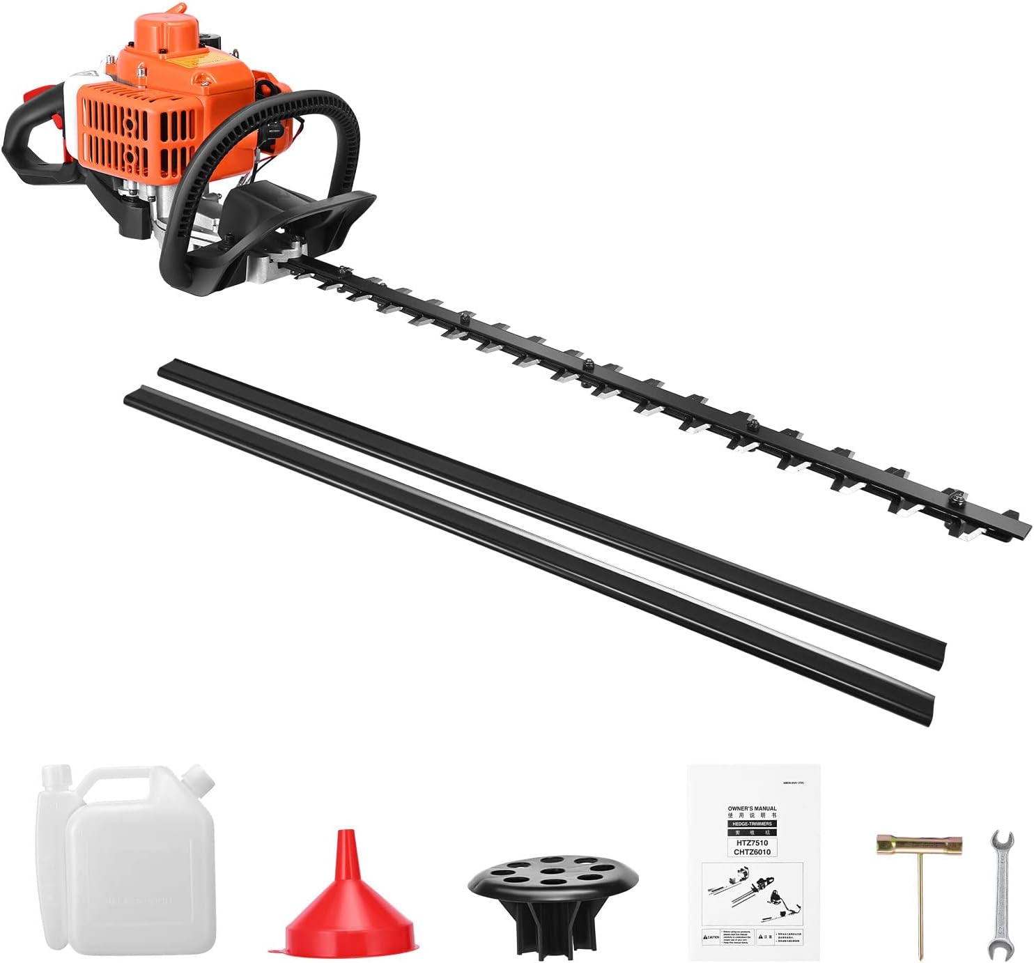 23.6cc Gas Hedge Trimmer, Pokytcox Cordless Trimmer 24" 2 Cycle Recoil Gasoline Trim Blade, Blade Double-Sided w/ Some Accessories