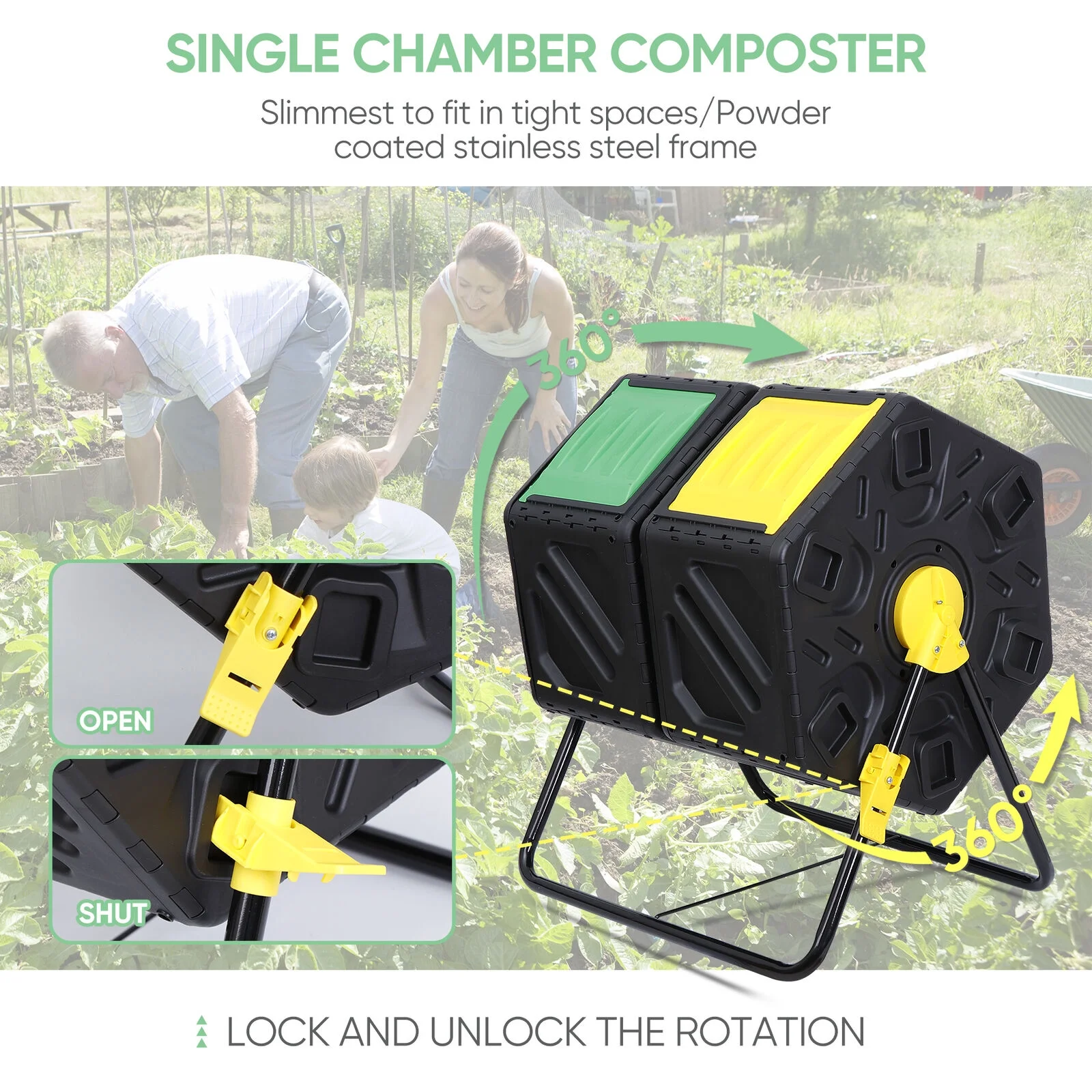 Compost Bin 18.5/37/43 Gallon Composting Tumbler BPA Free Rotating Outdoo Garden - Curated Treasures Market