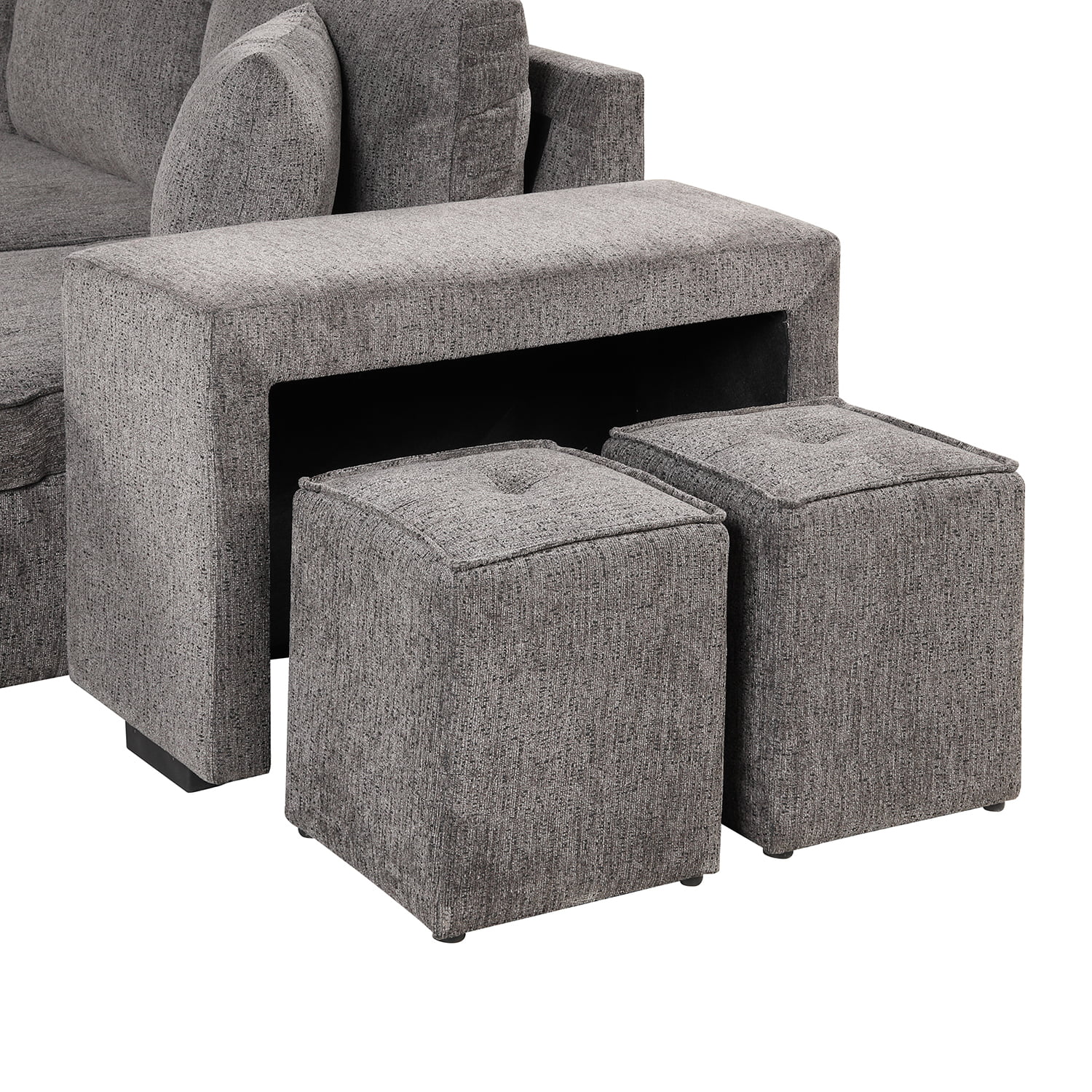 Churanty 104" Reversible Sectional Couch with Pull Out Bed,L Shape 3 Seat Sleeper Sofa with Storage Chaise and 2 Stools for Living Room,Knox Charcoal