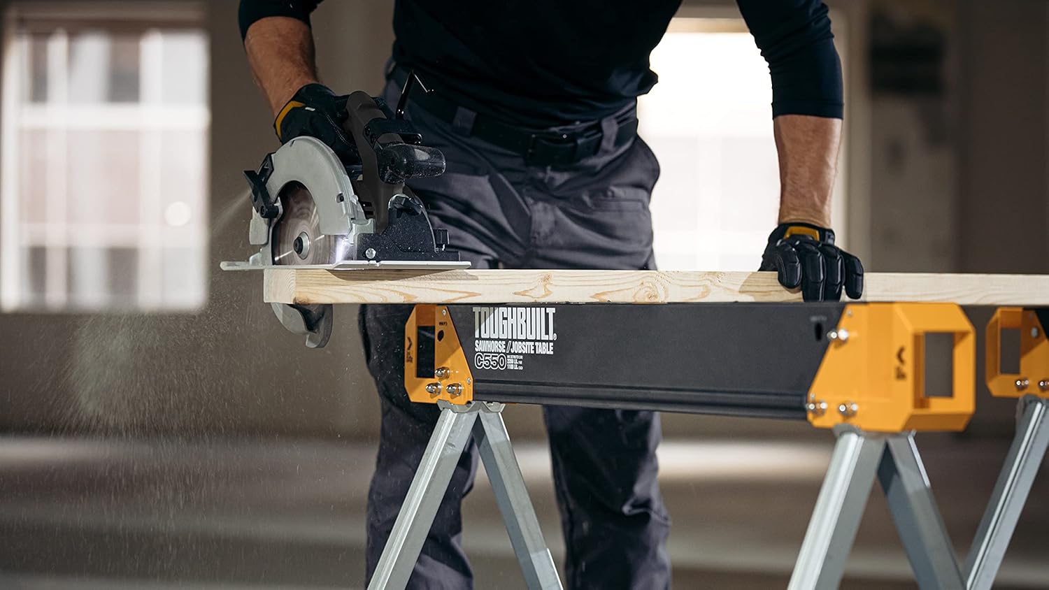 ToughBuilt - Folding Sawhorse/Jobsite Table - Sturdy, Durable, Lightweight, Heavy-Duty, 100% High Grade Steel, 41.5-Inch Easy Carry Handle - (TB-C550)
