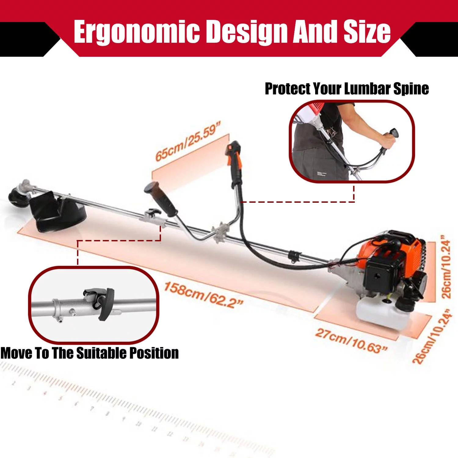 58CC Weed Eaters Gas Powered String Trimmer Straight Shaft Gasoline Powered Weed Trimmer Weedeater Brush Cutter Weed Trimmer for Edgers in Lawn and Garden 4 in 1 Orange