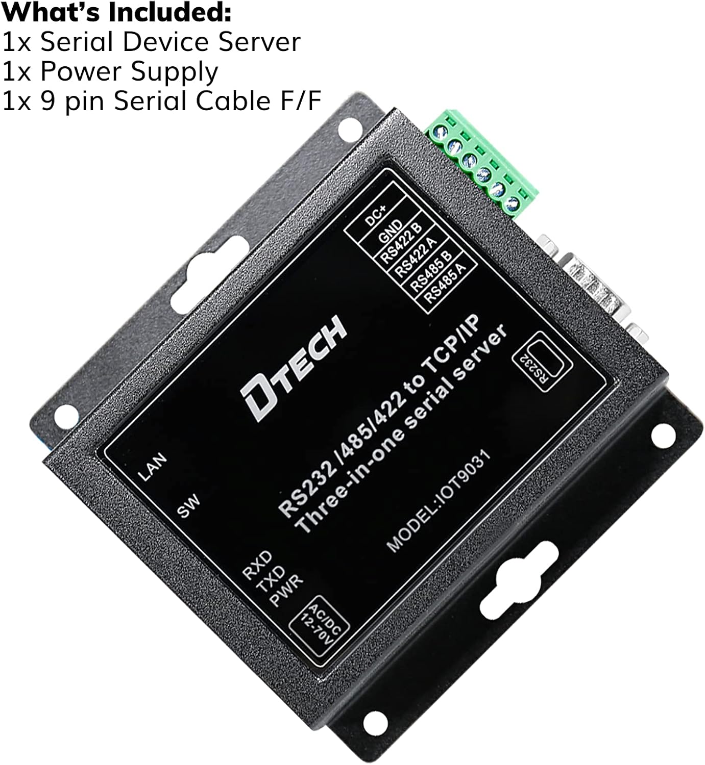 DTECH Serial to Ethernet Converter Adapter RS232 RS422 RS485 to TCP IP Device Server Supports DHCP DNS Modbus RTU/TCP 10/100M Power Over Ethernet POE Pack of 2