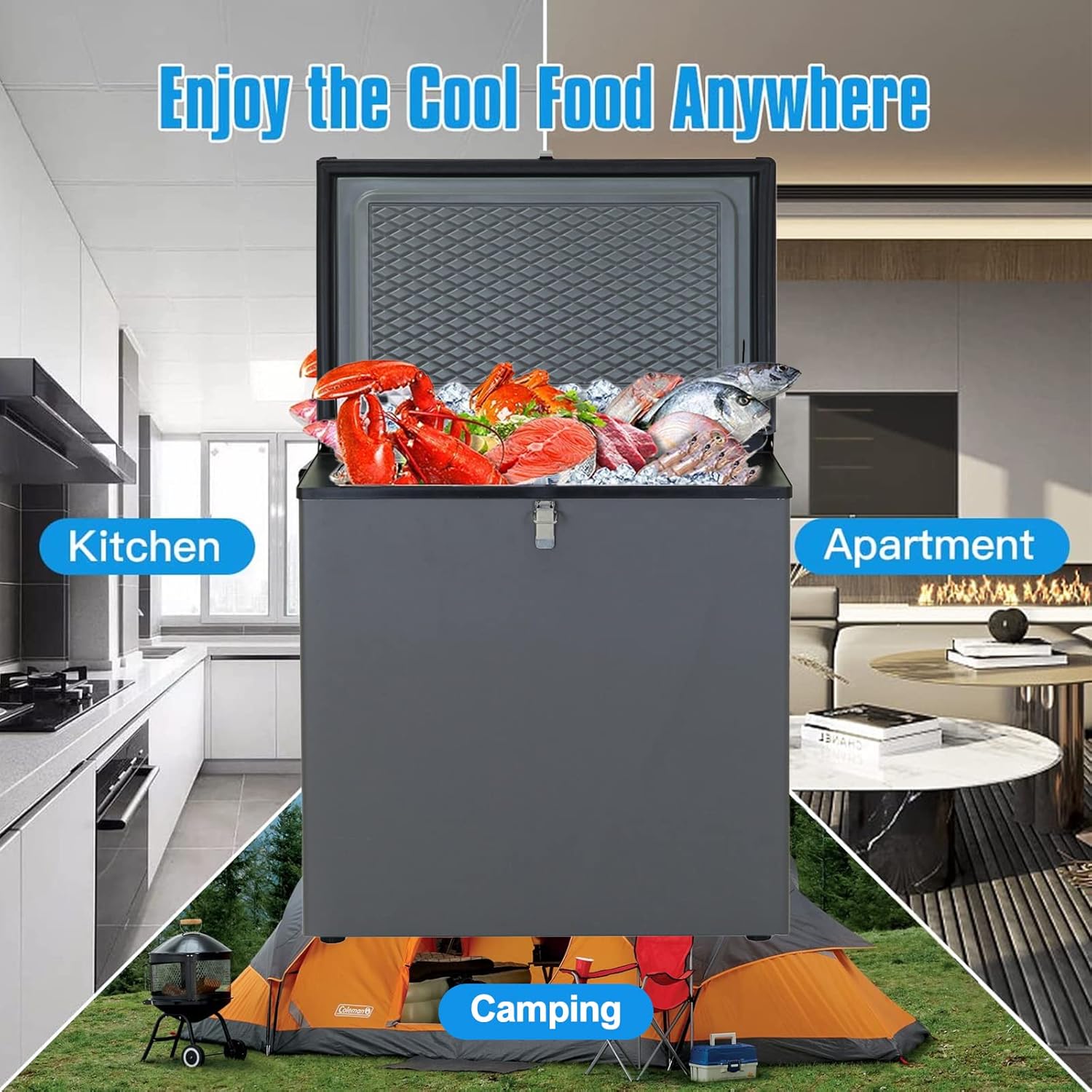2.4 Cu.Ft Portable Propane Freezer/Fridge, 110V/12V/LPG Small Gas Chest Freezer/Refrigerator with Lock, 3 Way Deep Freezer for Camping, Pulse Ignition, RV, Truck, Outdoor, Off Grid, Black