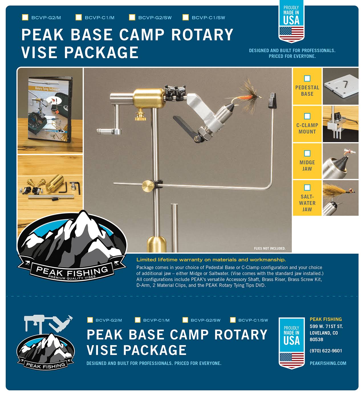 Peak Rotary Base Camp Vise Package - Saltwater C-Clamp - Fly Tying