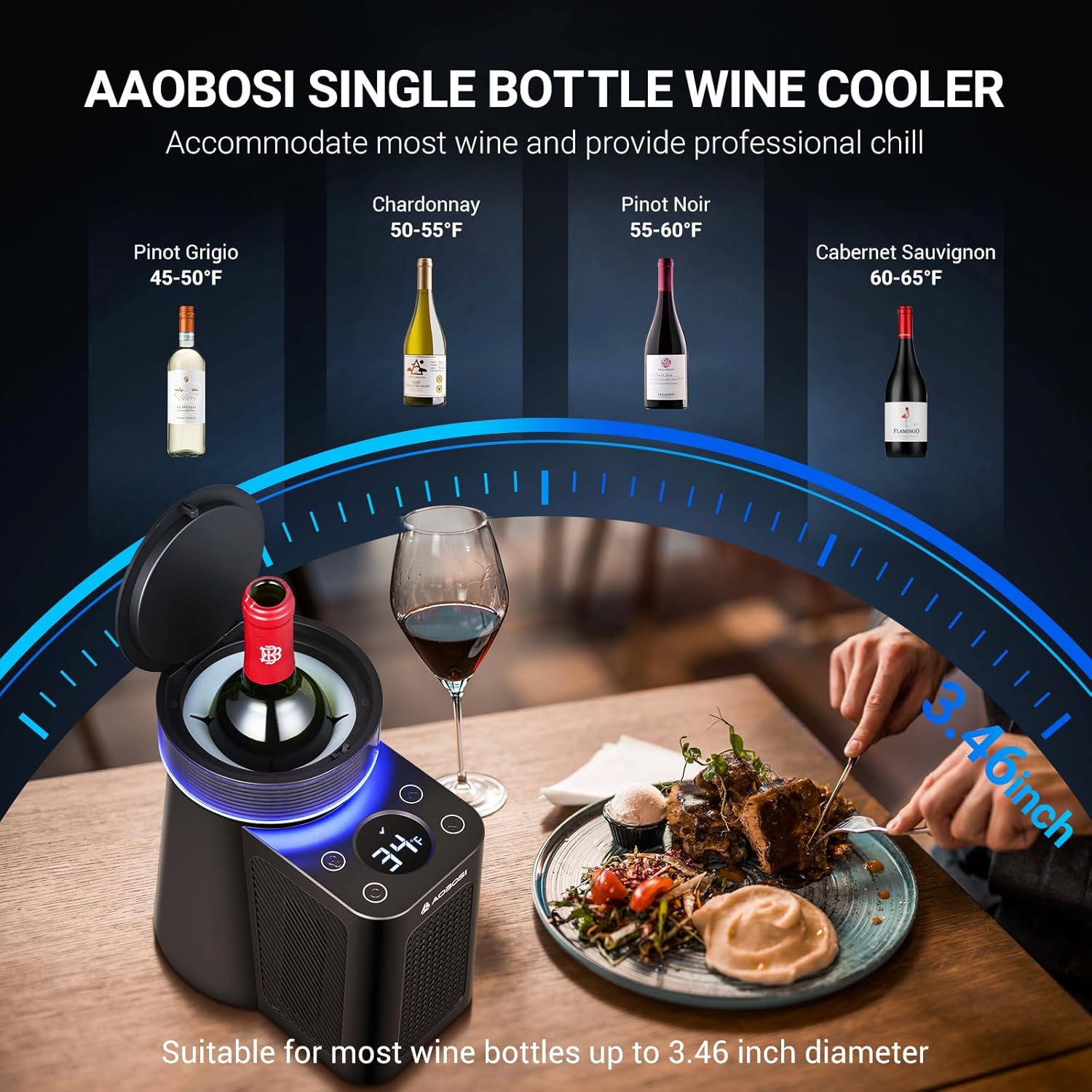 AAOBOSI 15 Inch Wine Cooler, 28 Bottle Dual Zone Wine Refrigerator & Wine Chiller Electric
