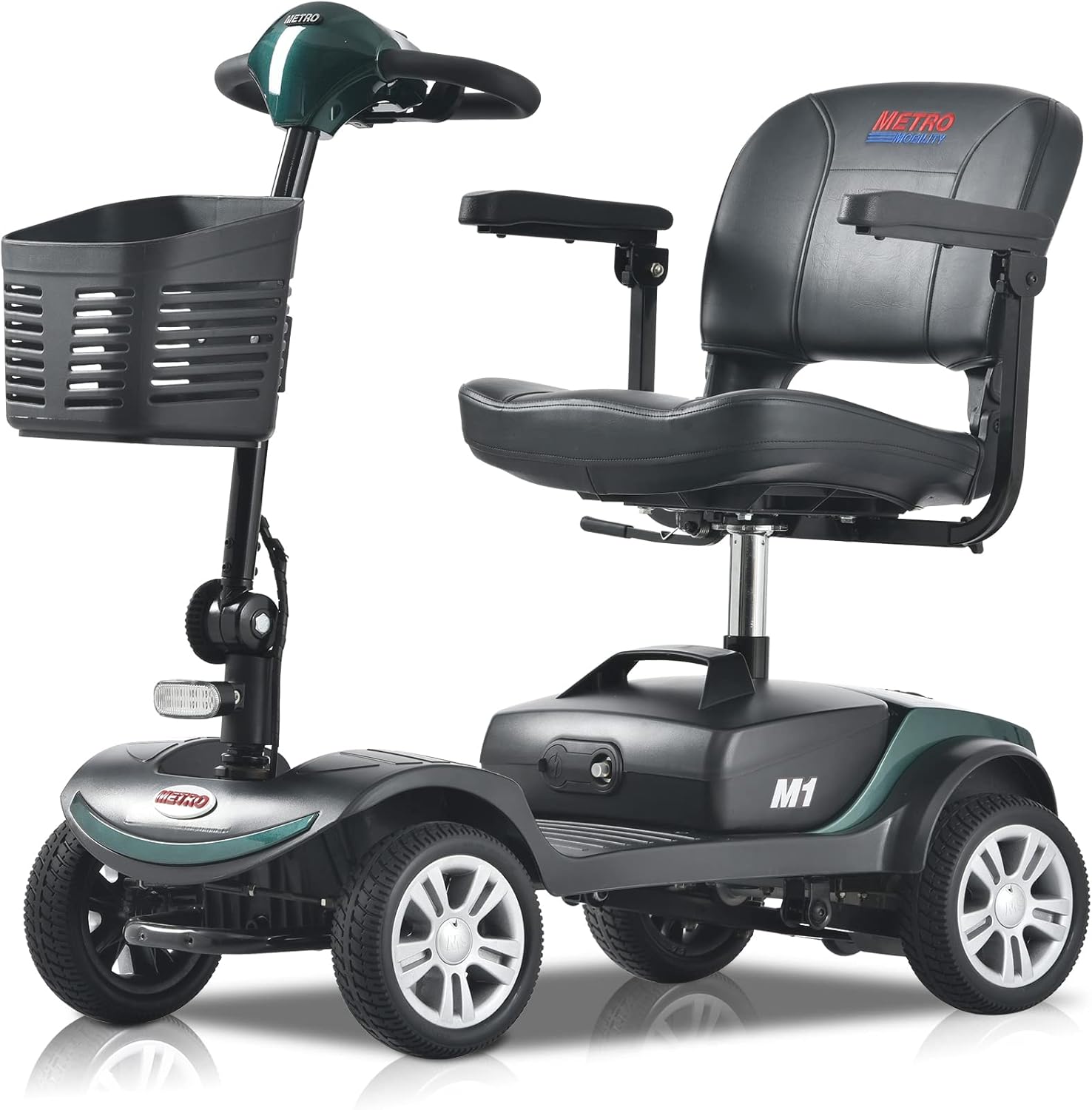 Metro Mobility 4 Wheel Electric Powered Mobility Scooter Compact Travel Lightweight Scooter for Travel,Adults,300 lbs Max Weight,10 Miles Range,Adjustable Seat,Storage Basket,Electromagnetic Braking
