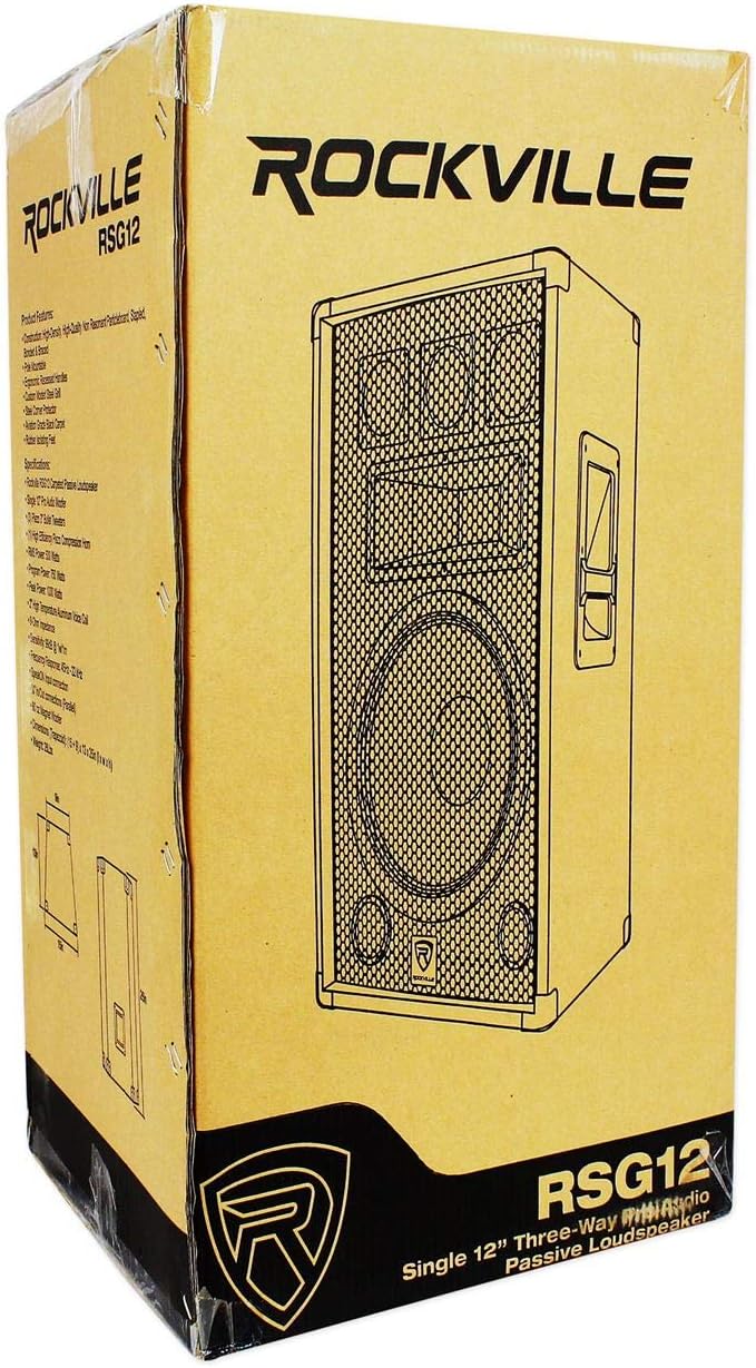 (2)Rockville RSG12 12 3Way 1000 Watt 8Ohm Passive DJ PA Speaker +Stands +Cables