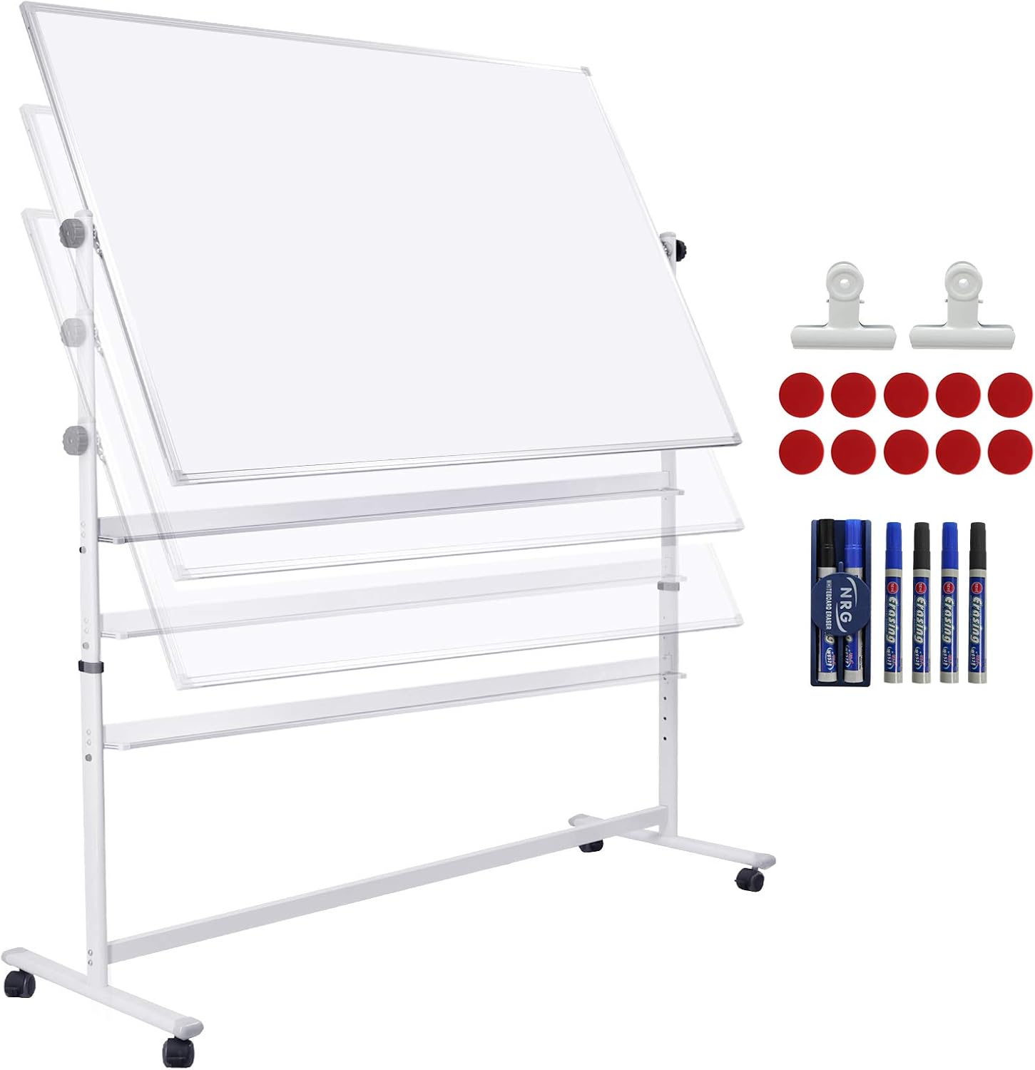 Mobile Whiteboard with Stand - 48x36 Height Adjustable Double Sided Dry Erase Board, 360° Rolling Large White Board on Wheels, Magnetic Whiteboard with Pen Tray for Meeting, Training by CALENBO