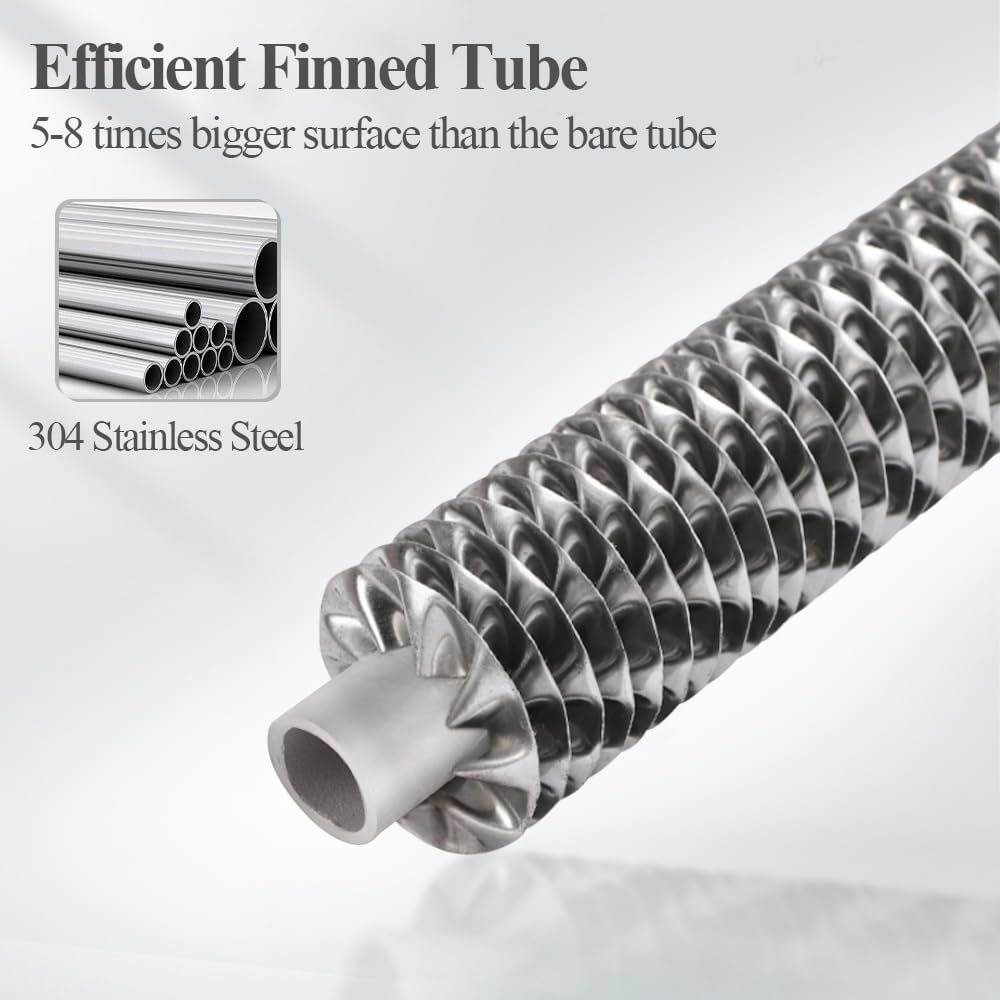 AB 38'' Side Arm Heat Exchanger Single Wall Fin Heat Exchanger Fin-Enhanced Stainless Steel 304 1"FNPT Water Heater and 3/4" FNPT Cold Water 23,000 Btu/hr