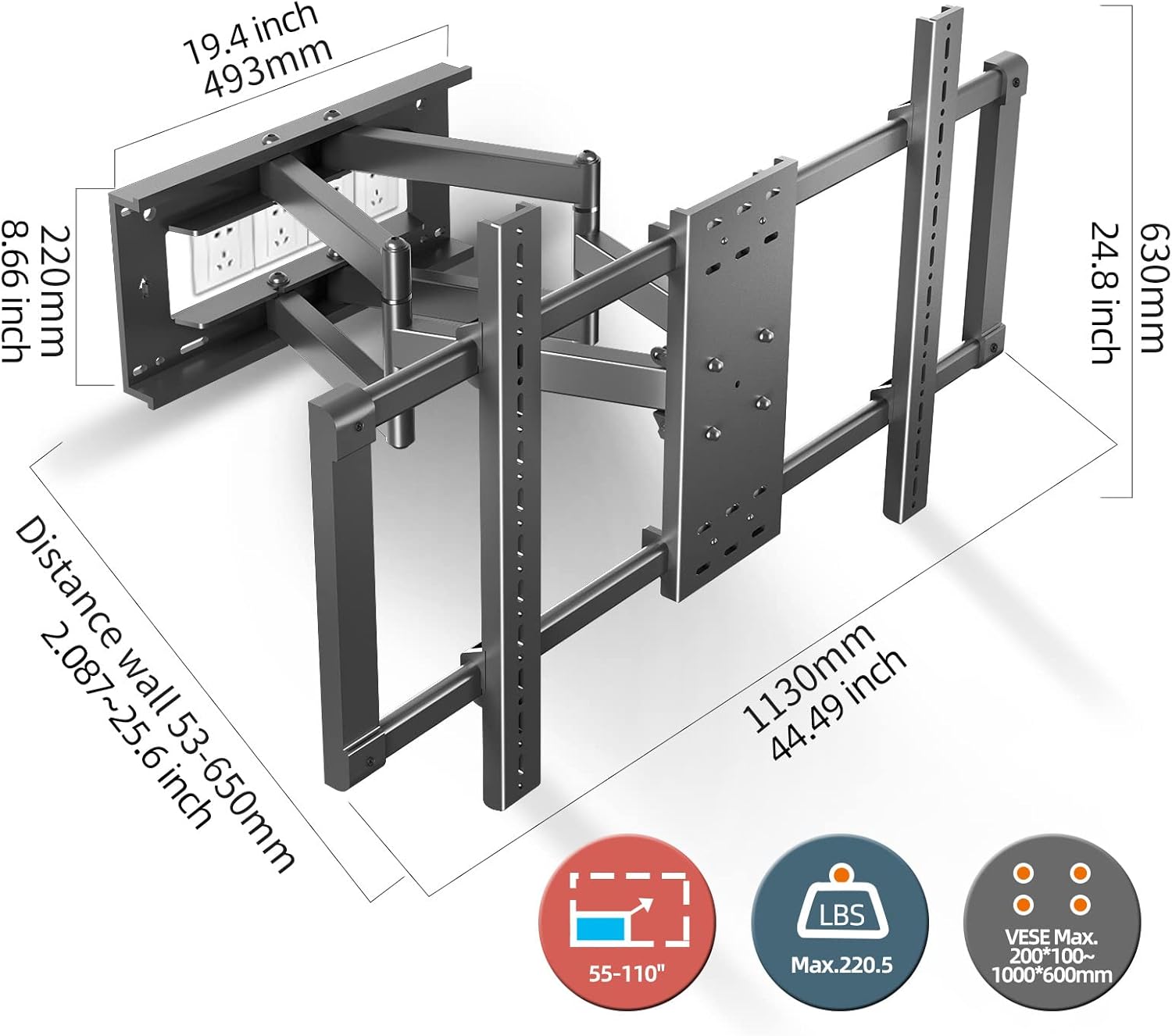 98 TV Wall Mount 75 85 86 90 100 110 inch Full Motion Ultra Slim Television Bracket Heavy Duty Large Size Led Swing Swivel Tilt Sliding Adjustable max vesa 1000x600mm Load 220 lbs DY1095
