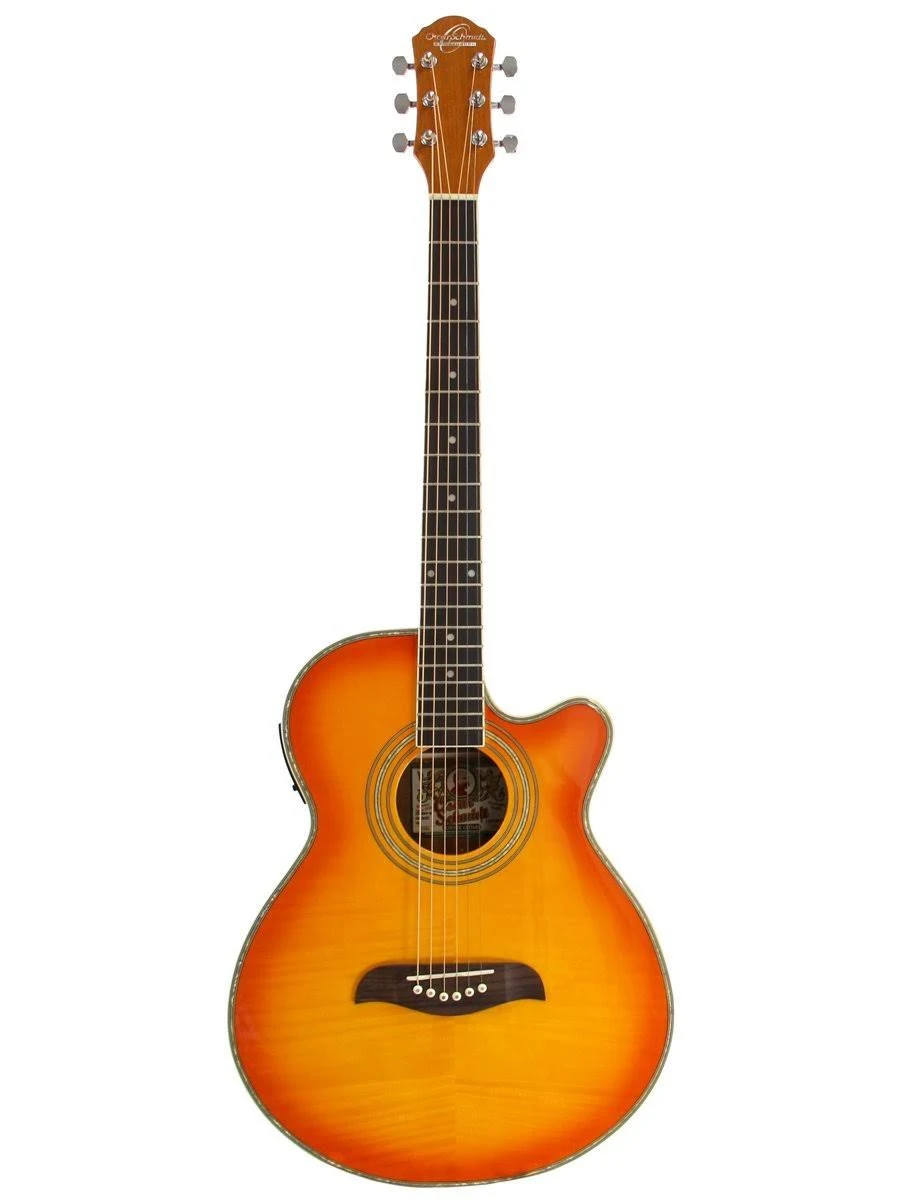 Oscar Schmidt Og10ce Concert-Size Cutaway Acoustic-Electric Guitar - Flame Yellow Sunburst