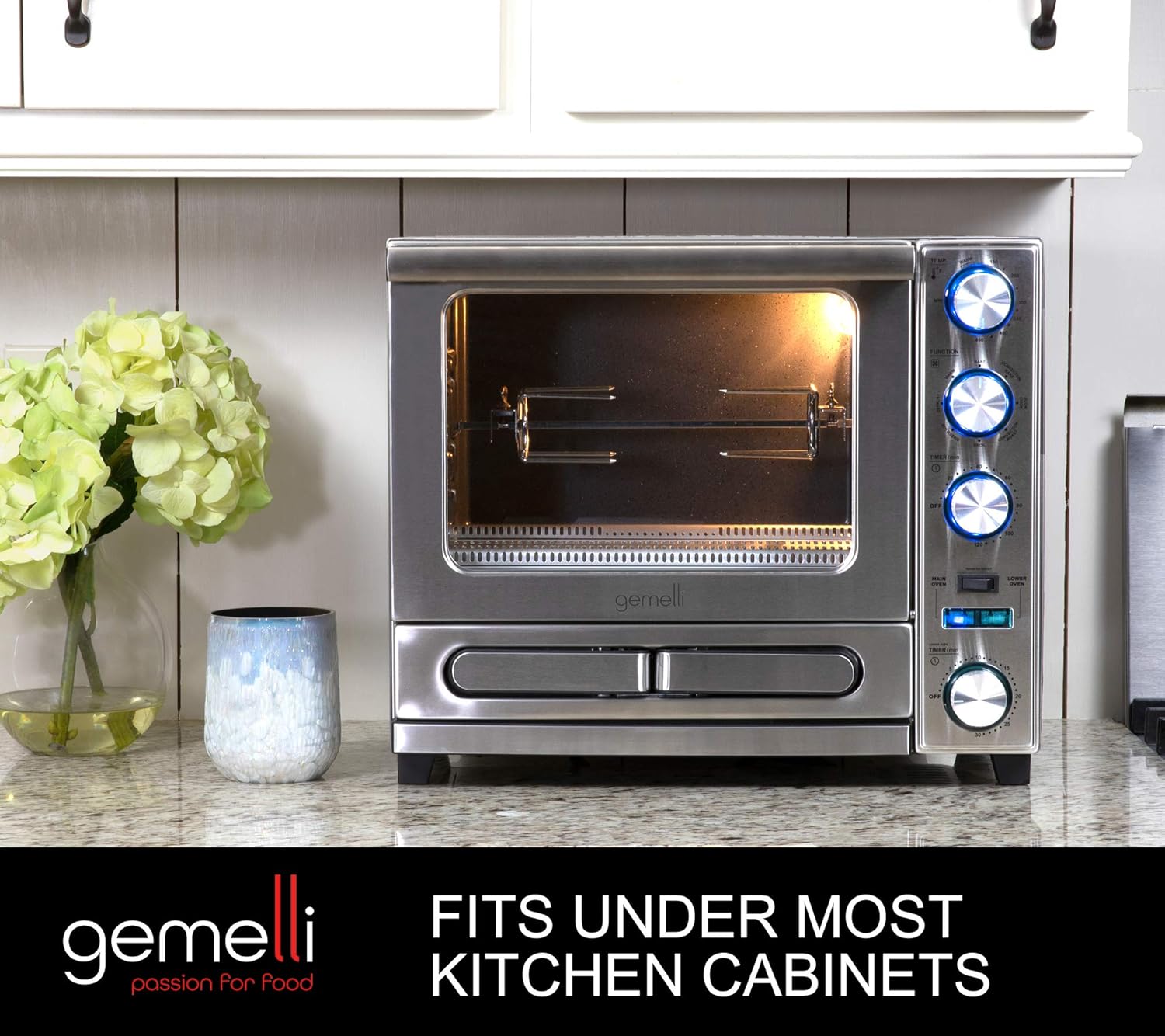 Oven, Professional Grade Convection Oven with Built-In Rotisserie and Convenience/Pizza Drawer, Countertop Sized, Stainless Steel Finish