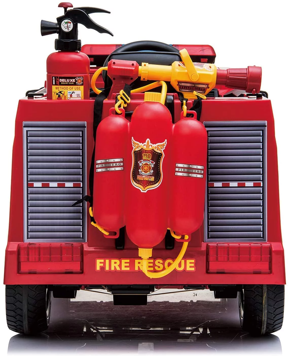 LAZY BUDDY Kids 12V Ride On Fire Truck Battery Powered Ride-Ons Toy Car with Remote Control, Siren for Boys Girls 3-6 Years