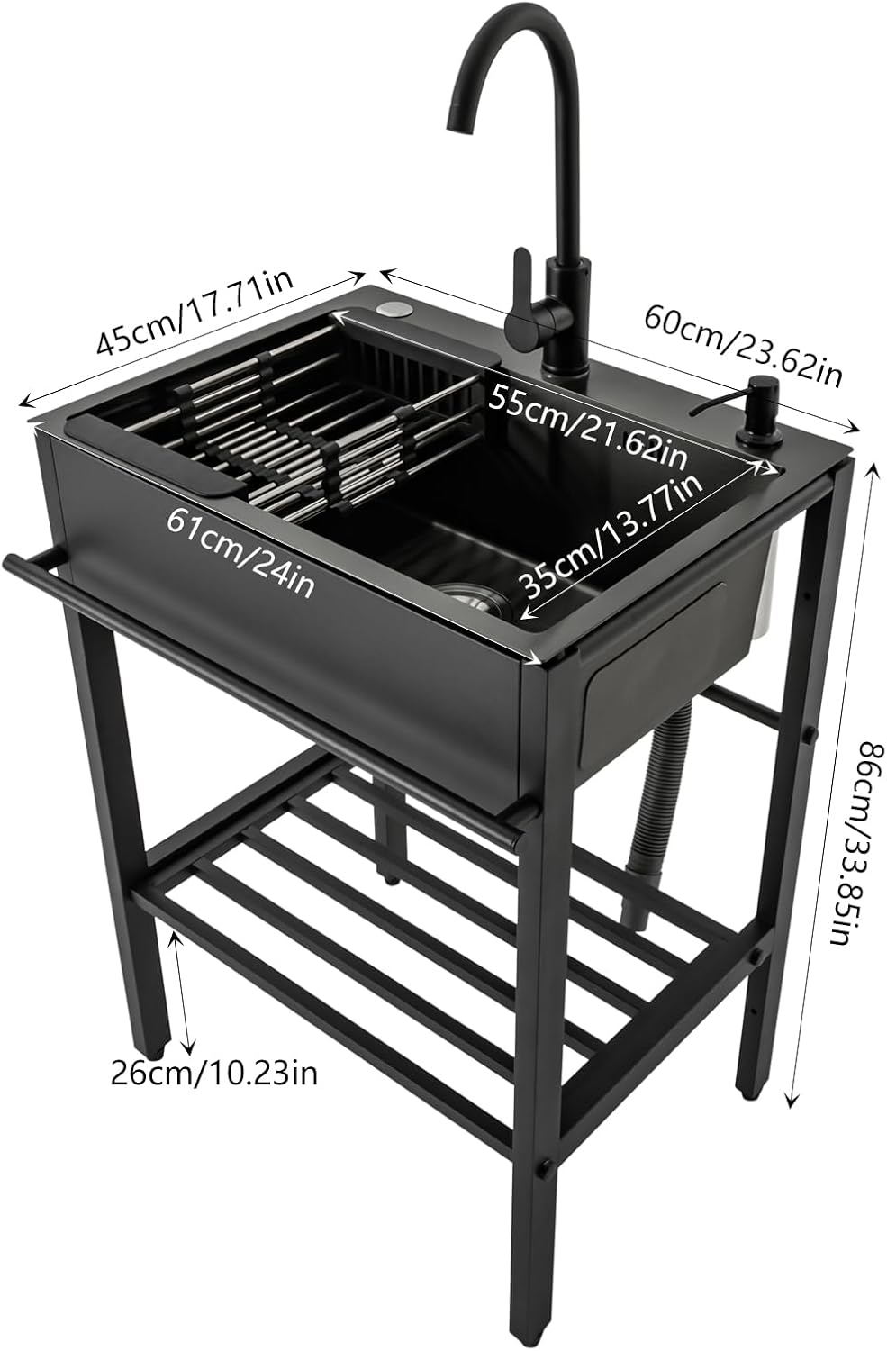 Stainless Steel Utility Sink,Free Standing Single Bowl Kitchen Sink with Cold and Hot Faucet Water Pipe kit,Stainless Steel Sink for Laundry Room,Garage,Basement,Outdoor Indoor Sink