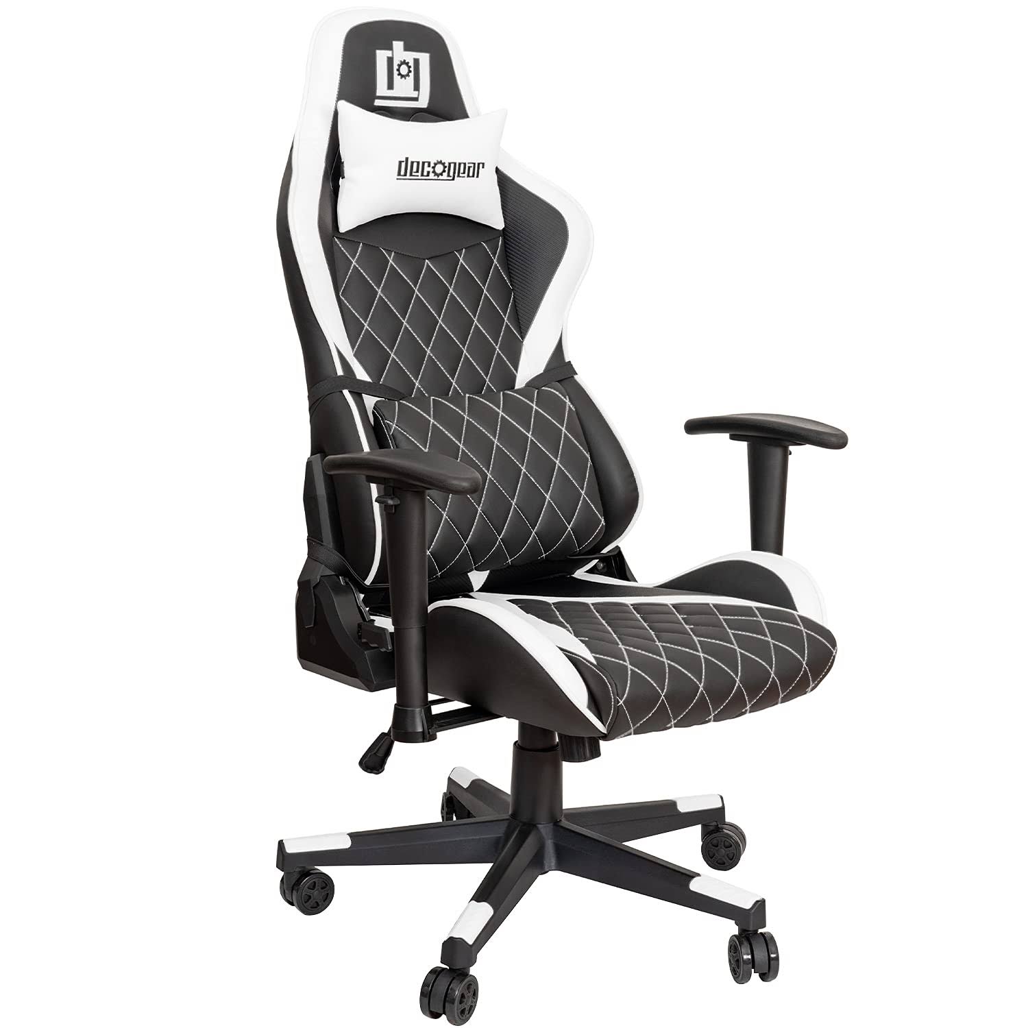 Deco Gear Ergonomic Foam Gaming Chair with Adjustable Head and Lumbar SUPPORT, White