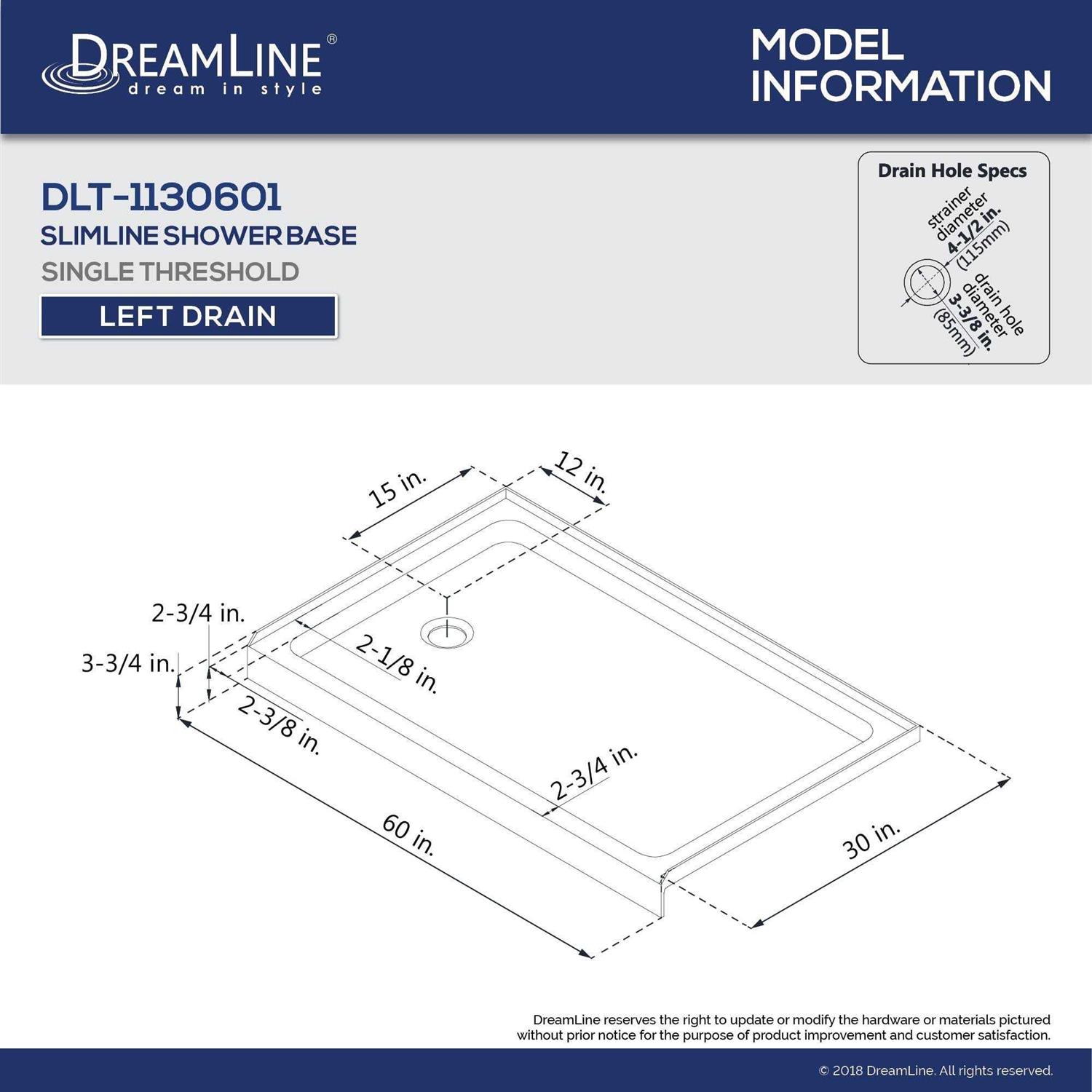 DreamLine SlimLine 30 in. x 60 in. Single Threshold Shower Base DLT-1130601 - Shop Hardware Tools Online Store
