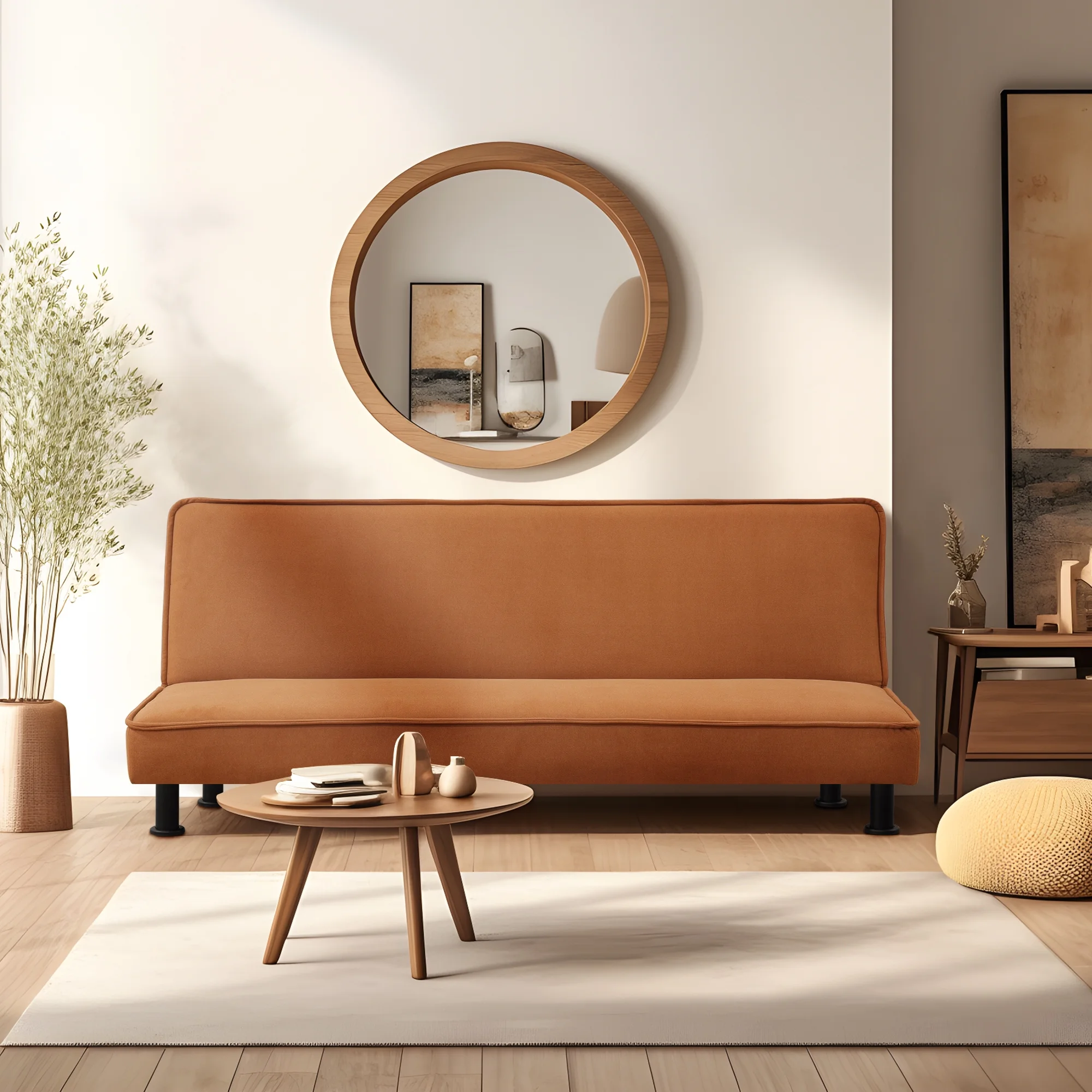 Convertible Sleeper Futon Sofa Bed Small Euro Lounger Daybed Couch for Living Room Bedroom Flannel Light Coffee